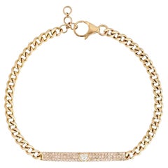 Diamond Heart Bar 14K (or 18k upon request) Gold Curb Chain Bracelet