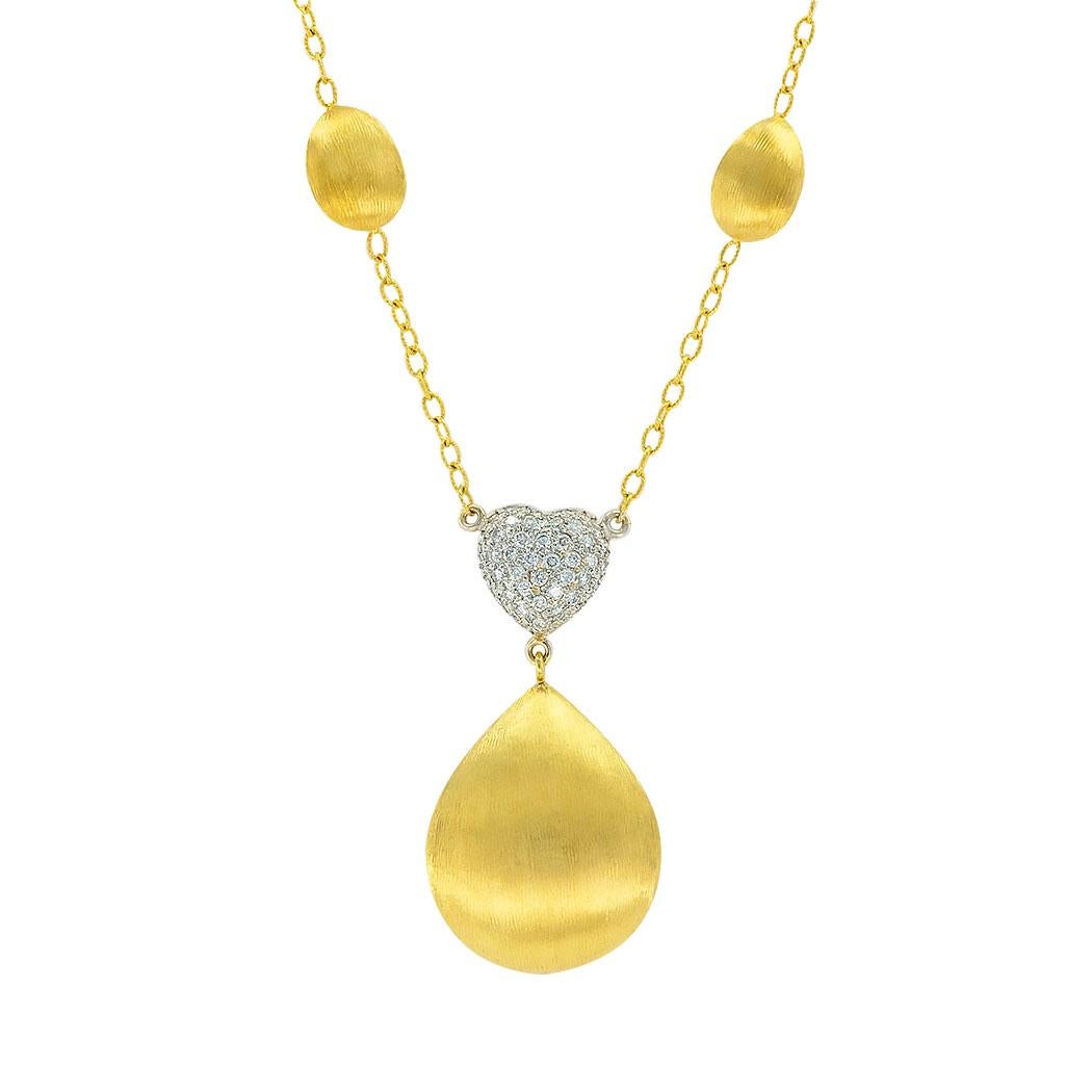 Contemporary Diamond Heart Bead Chain Link Yellow Gold Pendant Necklace