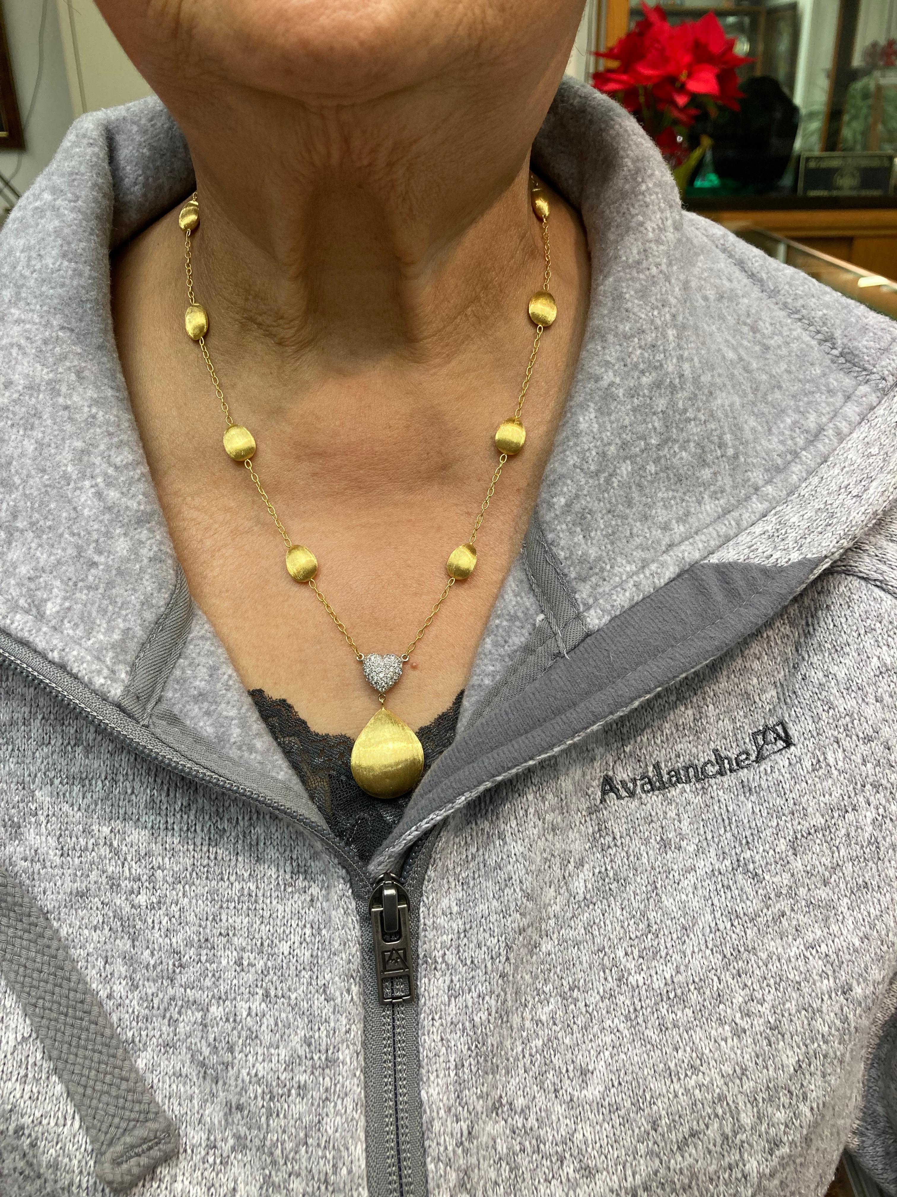 Women's Diamond Heart Bead Chain Link Yellow Gold Pendant Necklace
