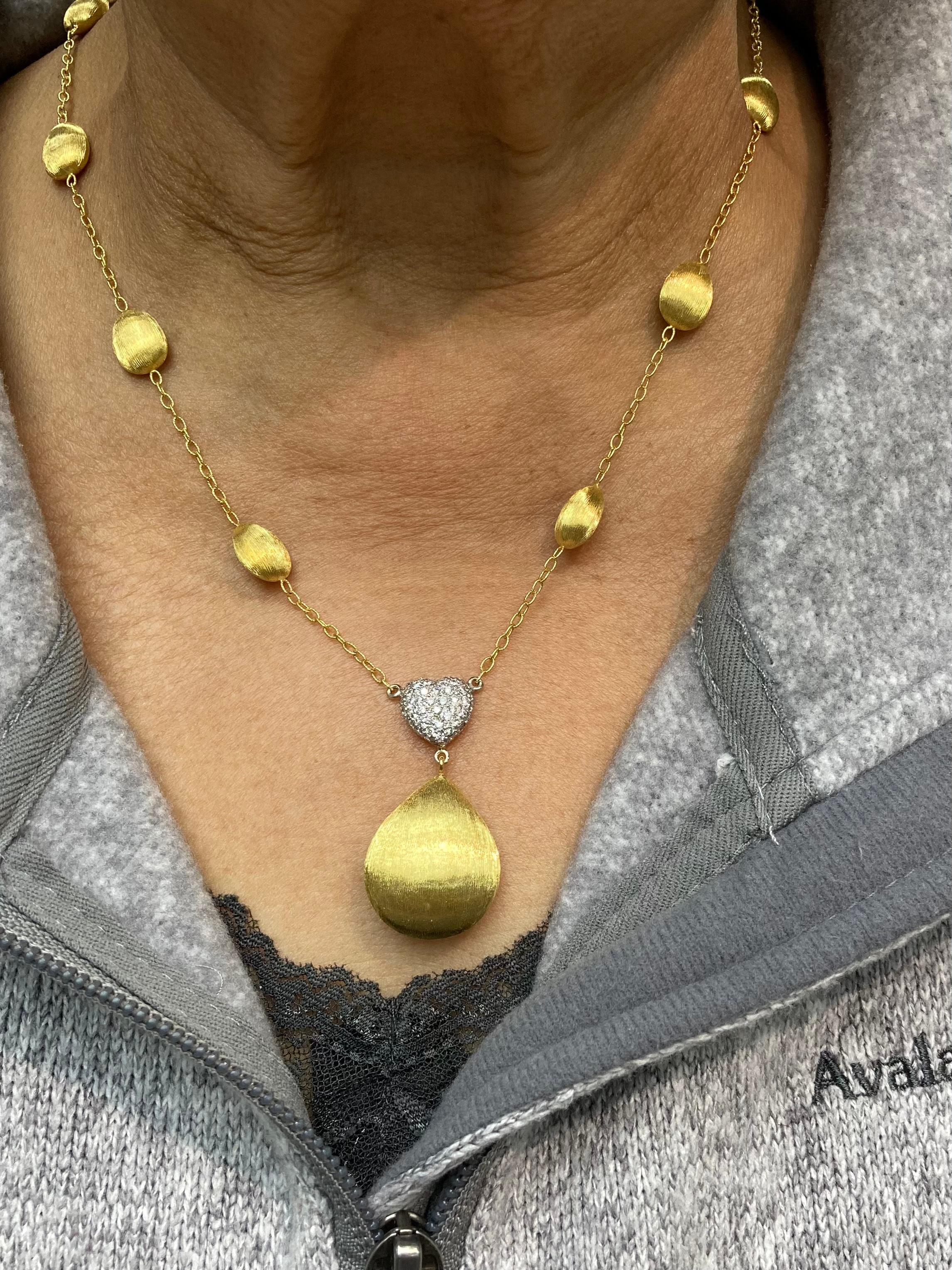 Diamond Heart Bead Chain Link Yellow Gold Pendant Necklace 1