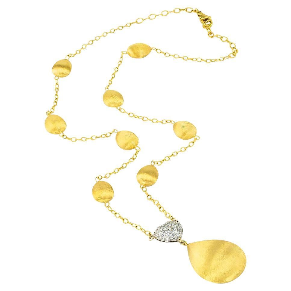 Diamond Heart Bead Chain Link Yellow Gold Pendant Necklace