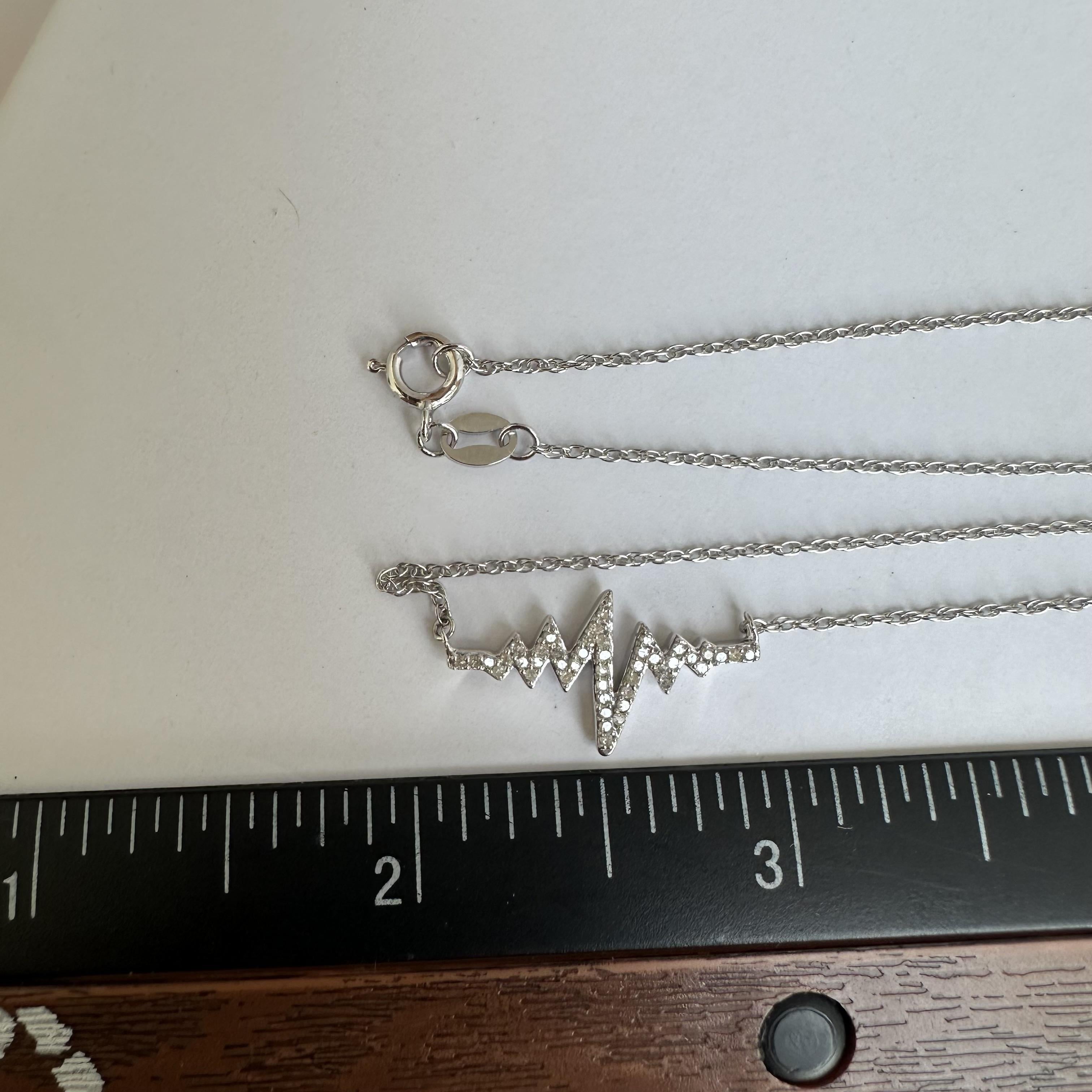 Diamond Heart Beat Necklace in Sterling Silver - 0.18ctw Diamonds, 18