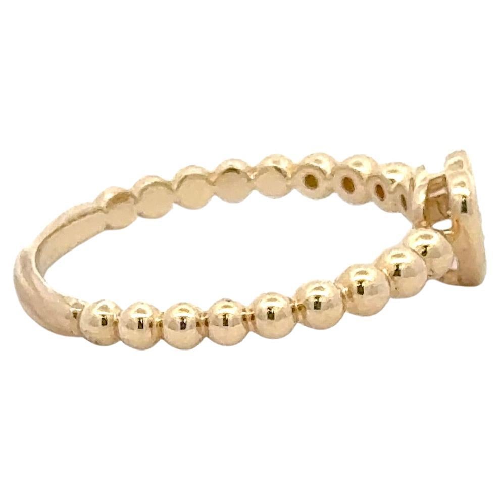 Taille ronde Bague cœur perlée 0,17 carat or jaune 14 carats 2,11 grammes en vente