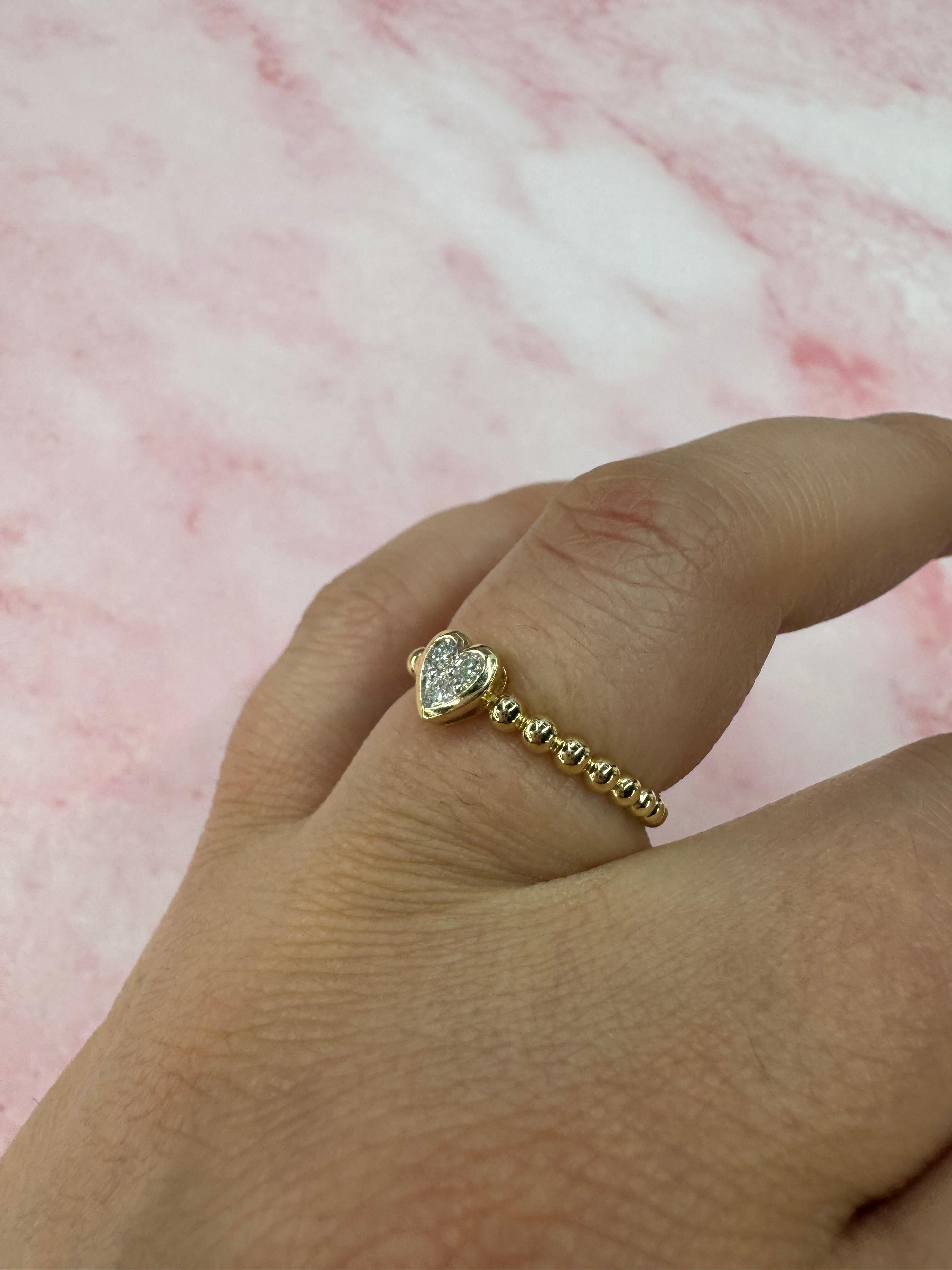 Bague cœur perlée 0,17 carat or jaune 14 carats 2,11 grammes Pour femmes en vente