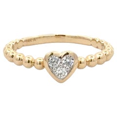 Diamond Heart Bezel Beaded Ring 0.17 Carats 14 Karat Yellow Gold 2.11 Grams