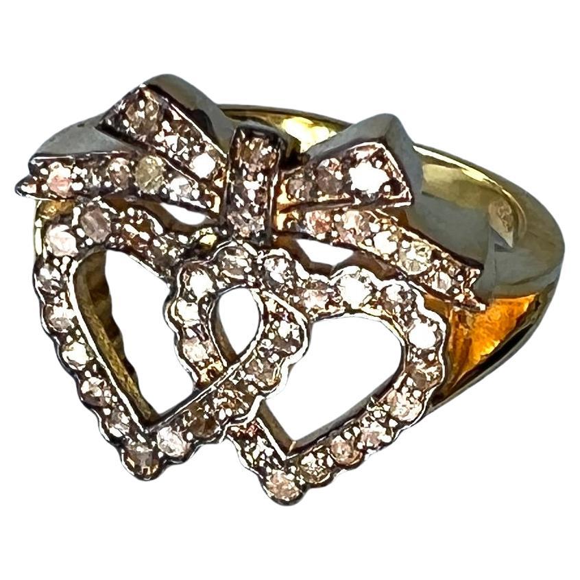 Vittoriano Anello con fiocco di diamanti a cuore in stile vittoriano in vendita
