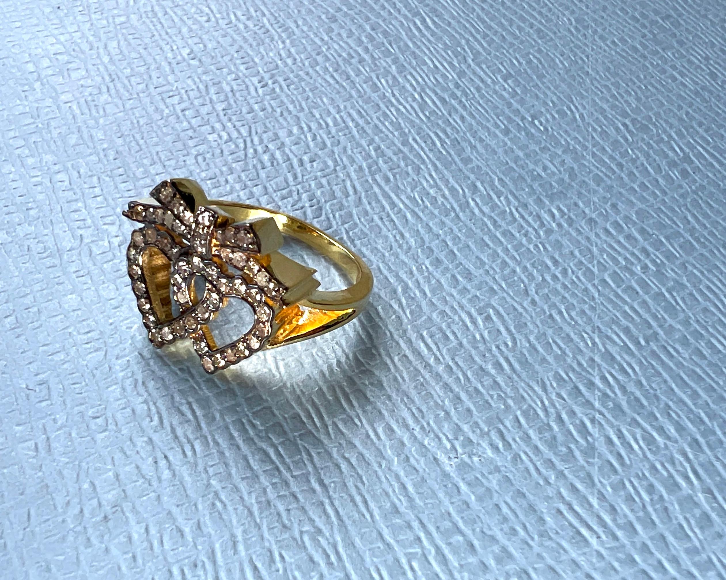 Donna Anello con fiocco di diamanti a cuore in stile vittoriano in vendita