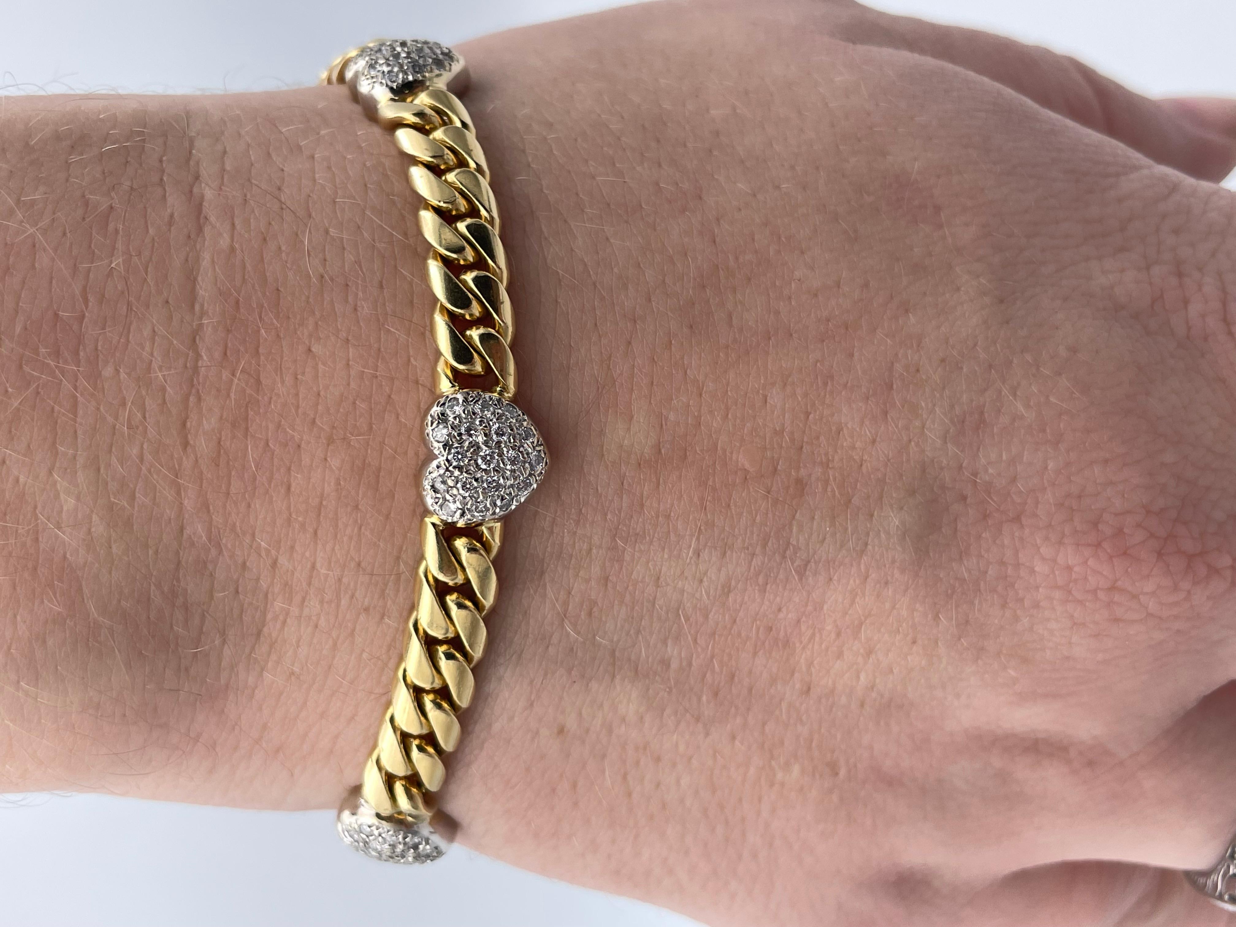 Women's or Men's Diamond Heart Chain Gold Bracelet For Sale