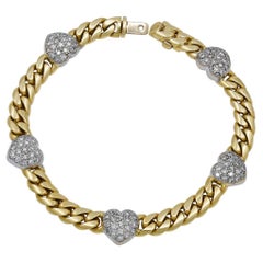 Vintage Diamond Heart Chain Gold Bracelet
