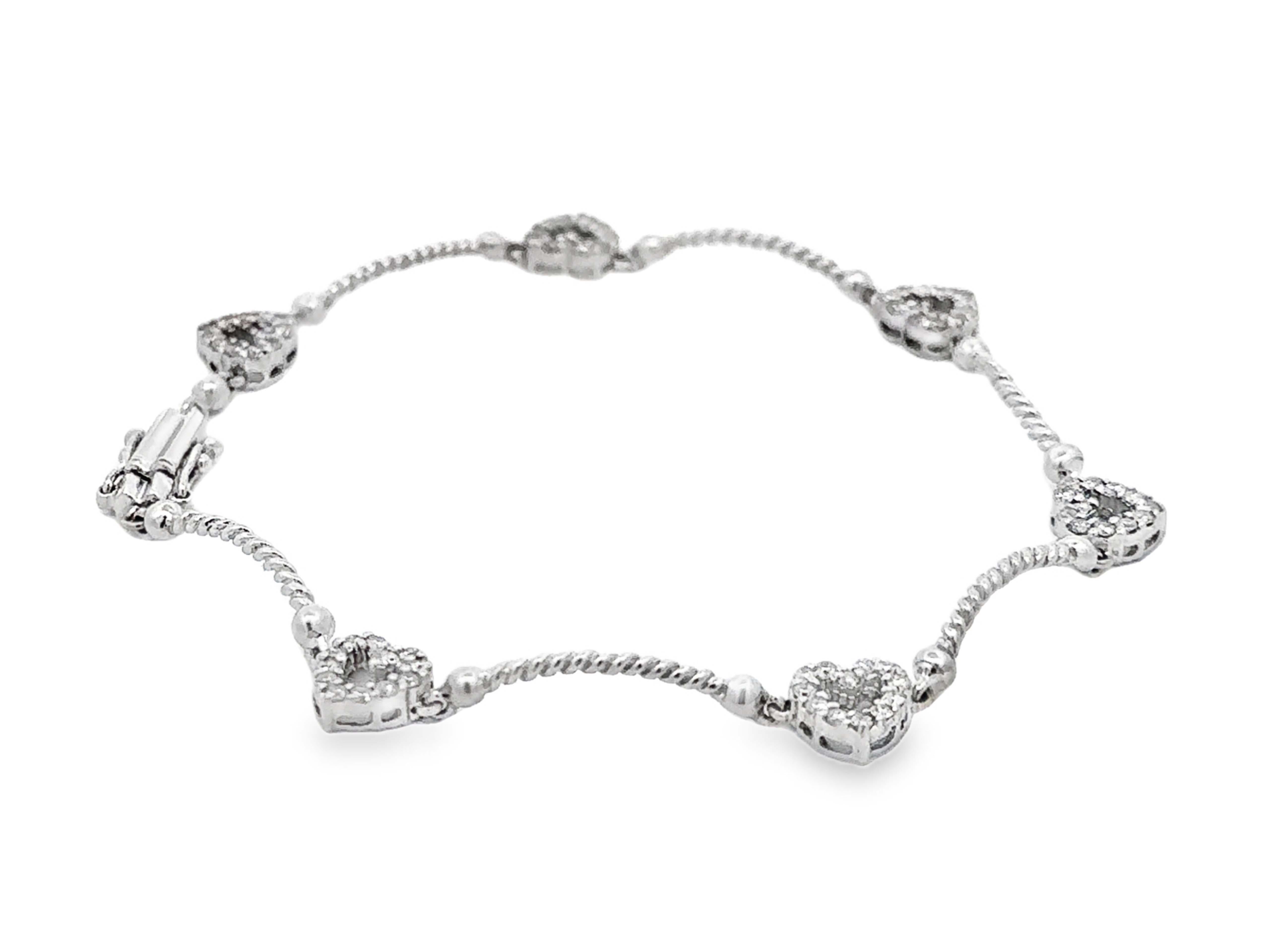 Diamant-Herzkette-Gliederarmband 14k Weißgold mit Diamanten im Angebot 4