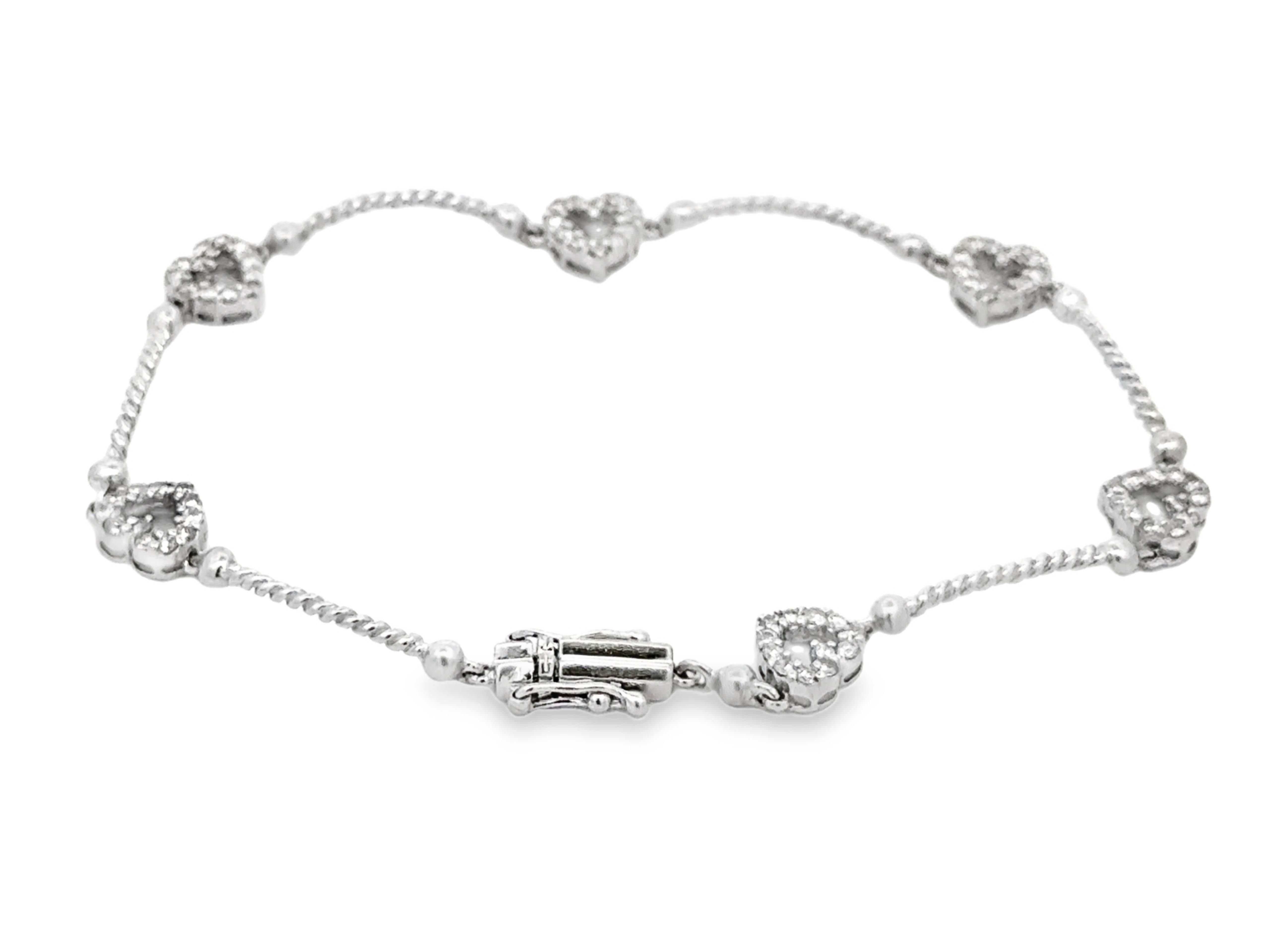Diamant-Herzkette-Gliederarmband 14k Weißgold mit Diamanten im Angebot 5