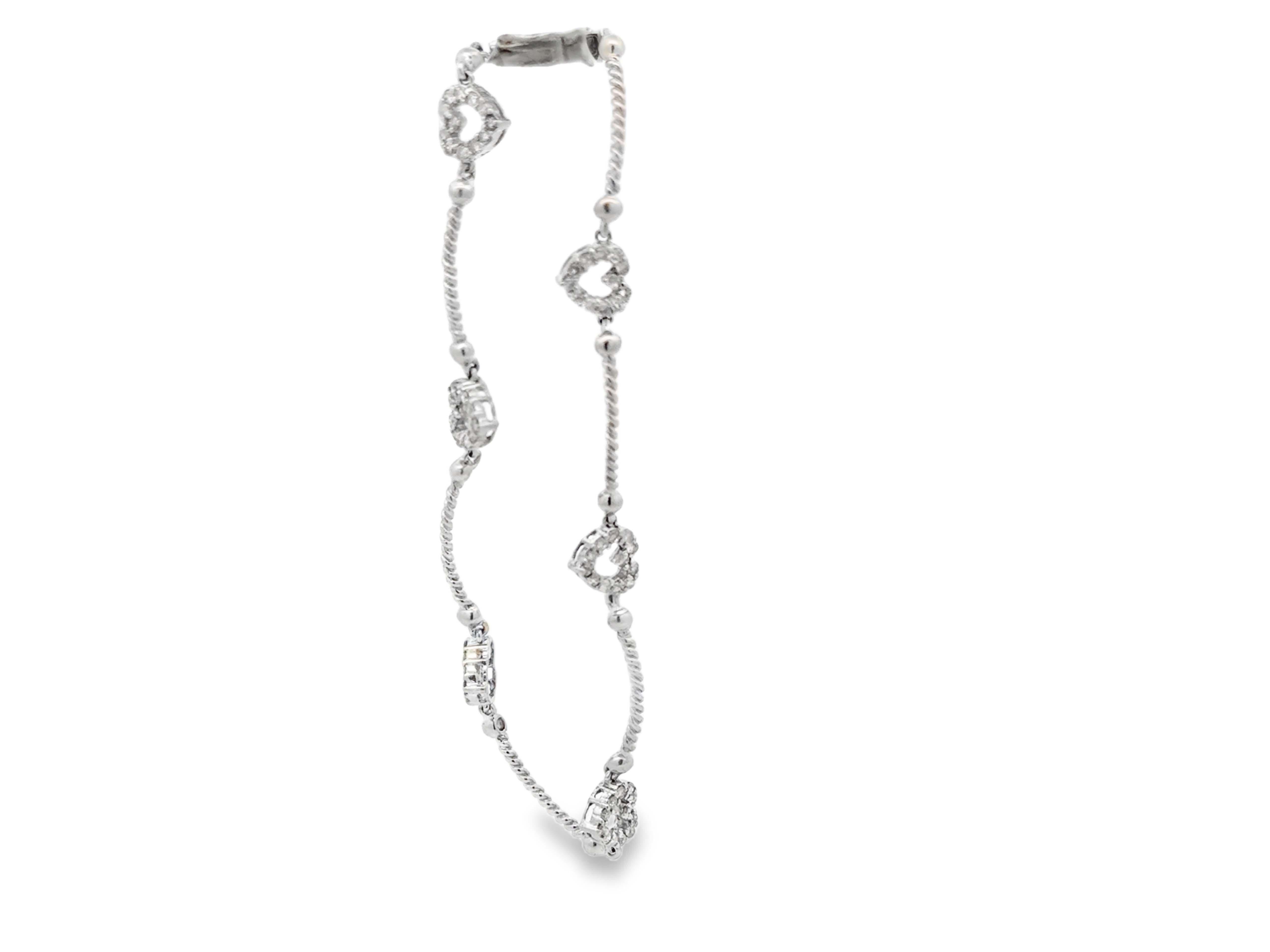 Diamant-Herzkette-Gliederarmband 14k Weißgold mit Diamanten (Moderne) im Angebot