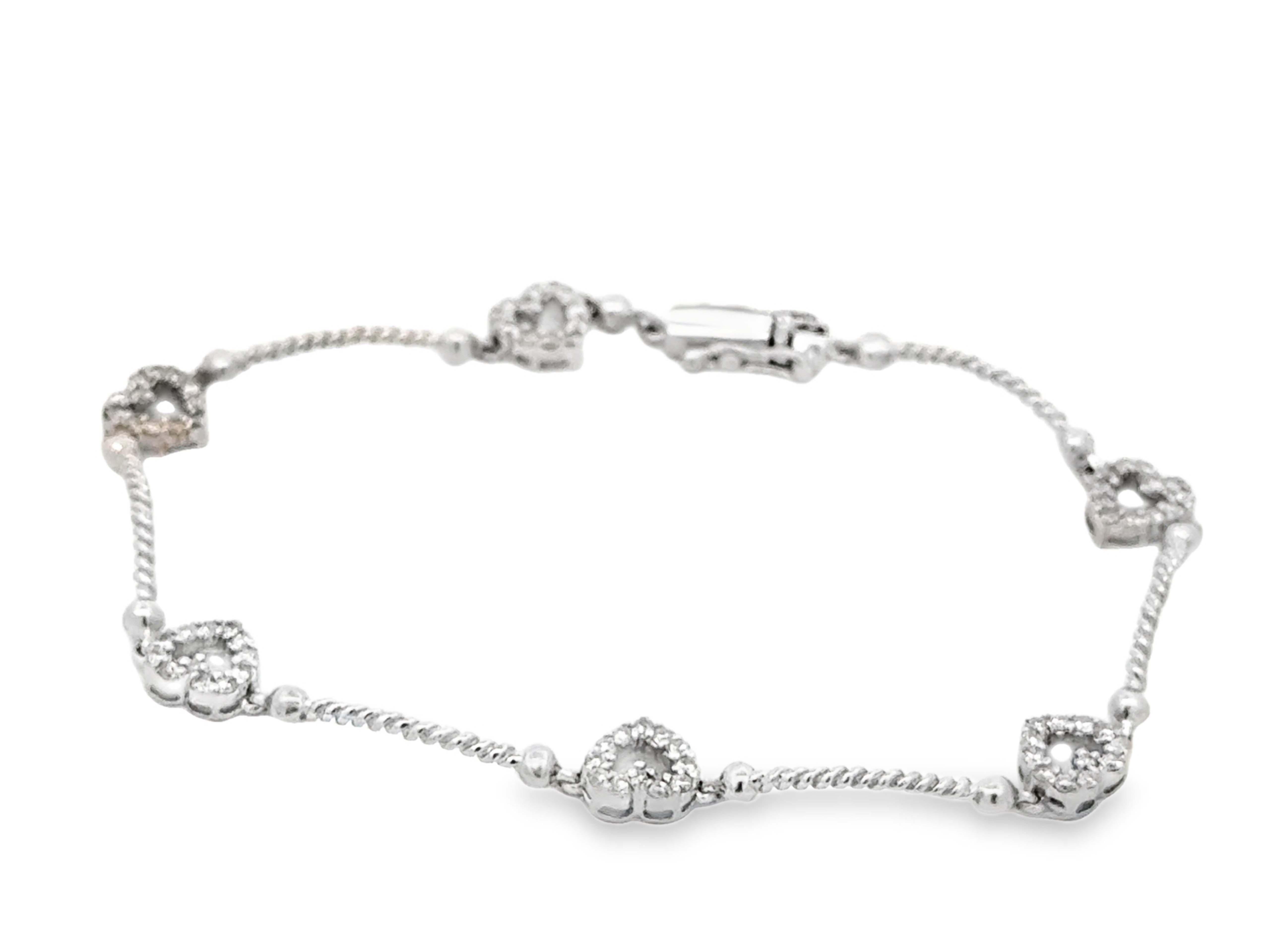 Diamant-Herzkette-Gliederarmband 14k Weißgold mit Diamanten (Brillantschliff) im Angebot