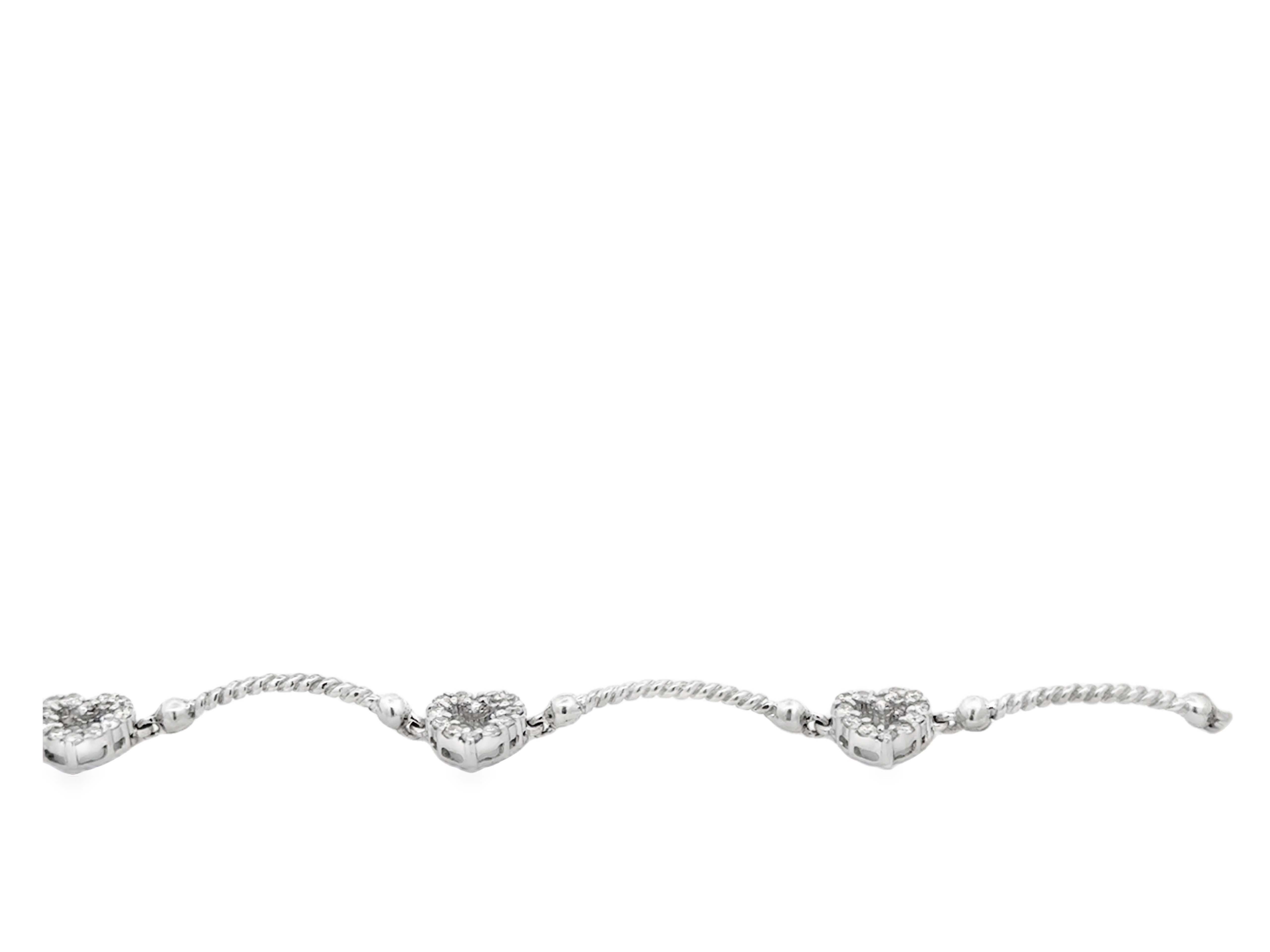 Diamant-Herzkette-Gliederarmband 14k Weißgold mit Diamanten im Zustand „Hervorragend“ im Angebot in Honolulu, HI