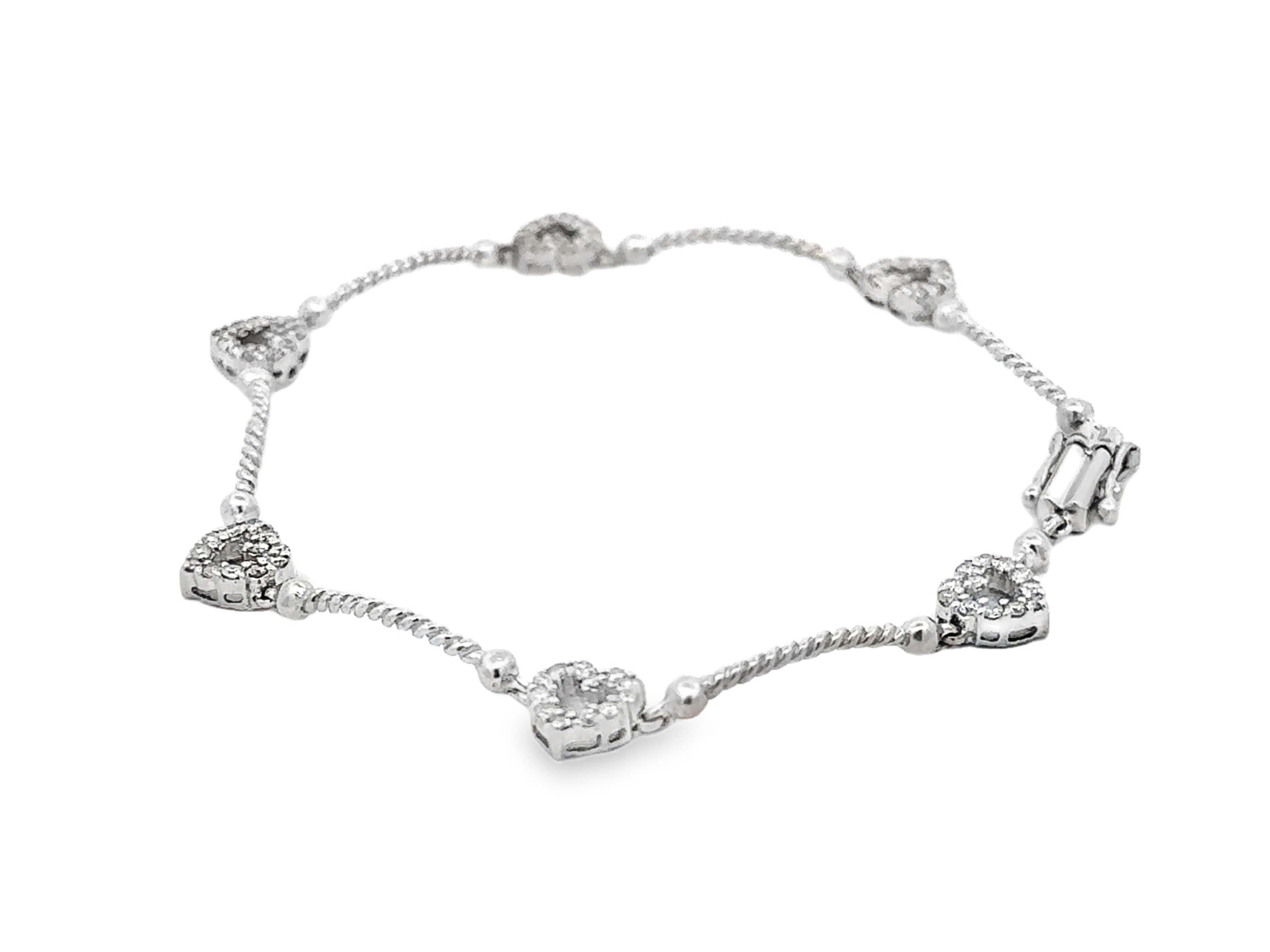 Diamant-Herzkette-Gliederarmband 14k Weißgold mit Diamanten im Angebot 1