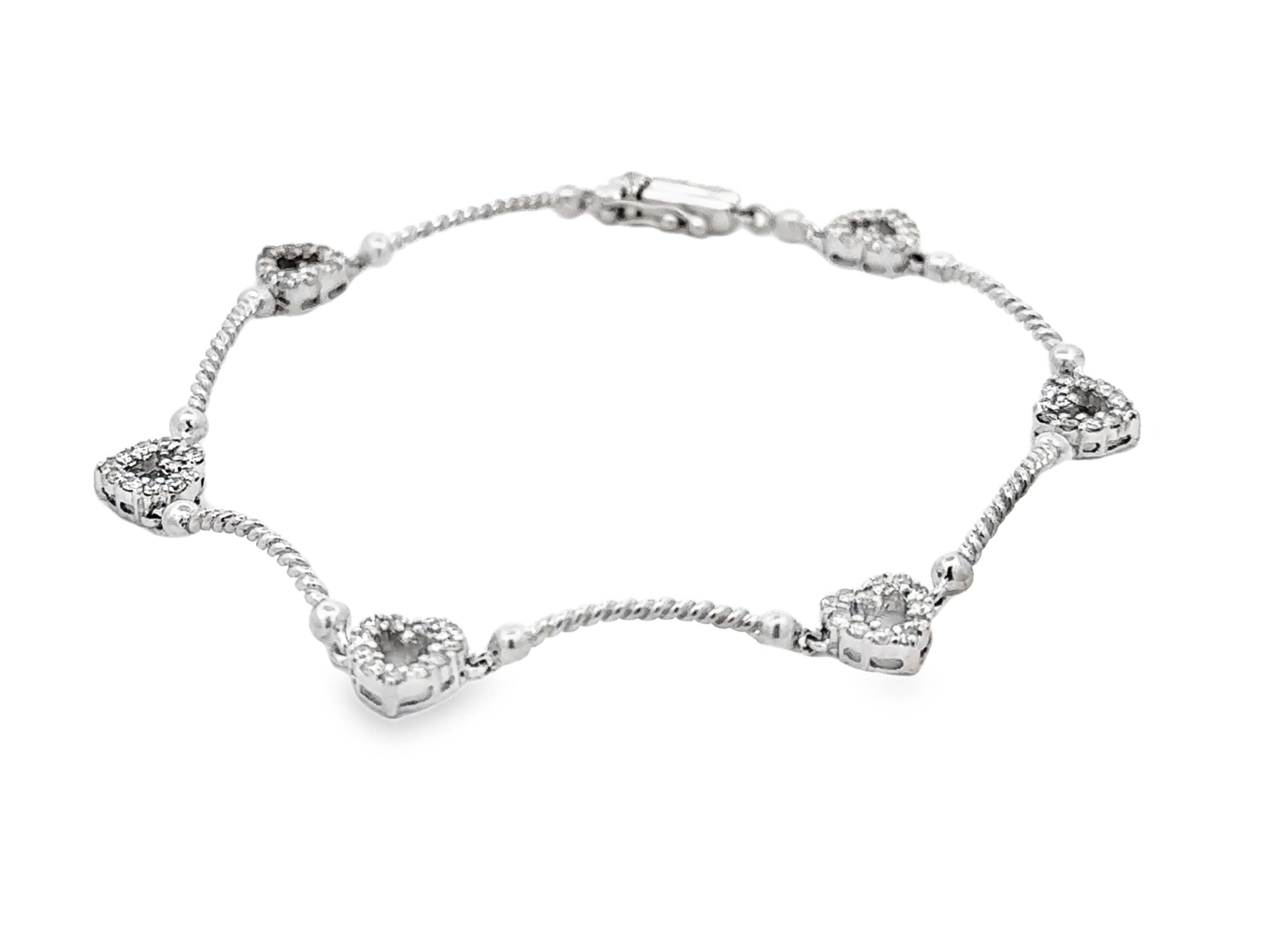 Diamant-Herzkette-Gliederarmband 14k Weißgold mit Diamanten im Angebot 2