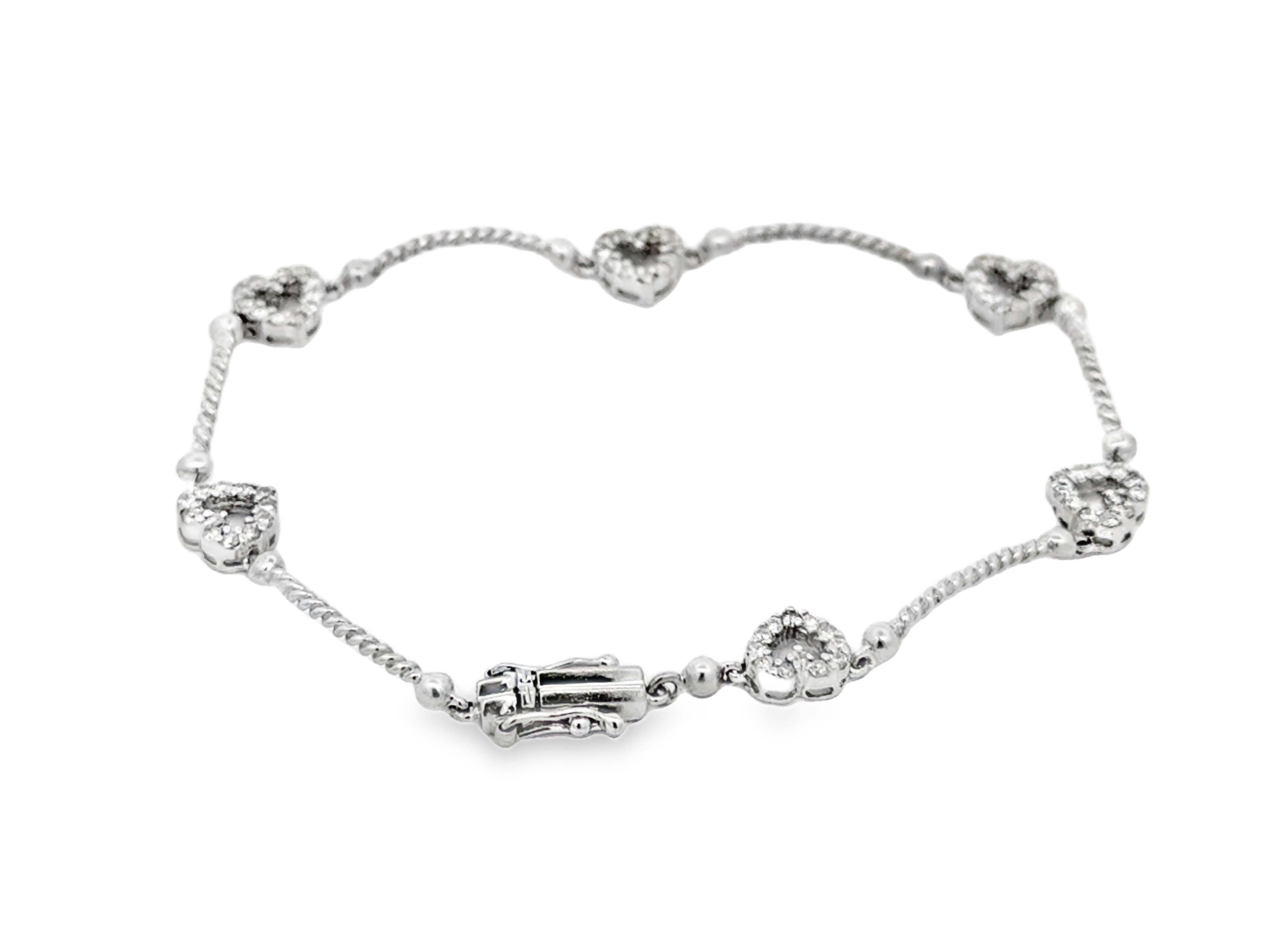 Diamant-Herzkette-Gliederarmband 14k Weißgold mit Diamanten im Angebot 3