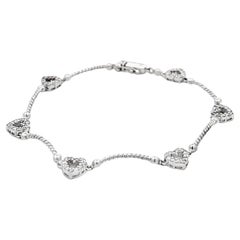 Diamond Heart Chain Link Bracelet 14k White Gold