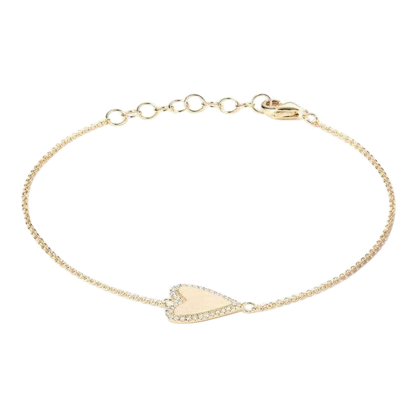 Bracelet en or 14K avec breloques en forme de coeur et diamants en vente