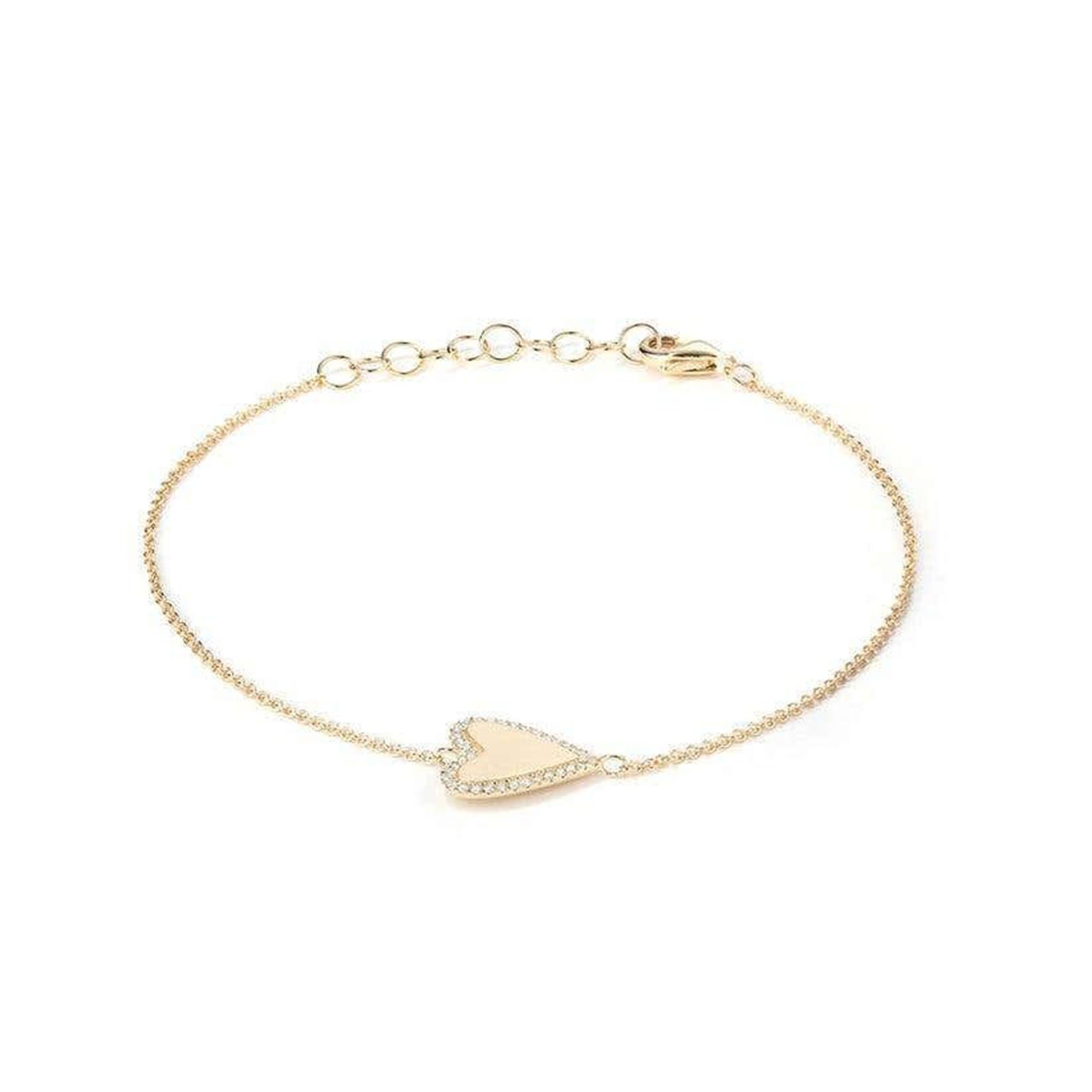 Bracelet en or 14K avec breloques en forme de coeur et diamants