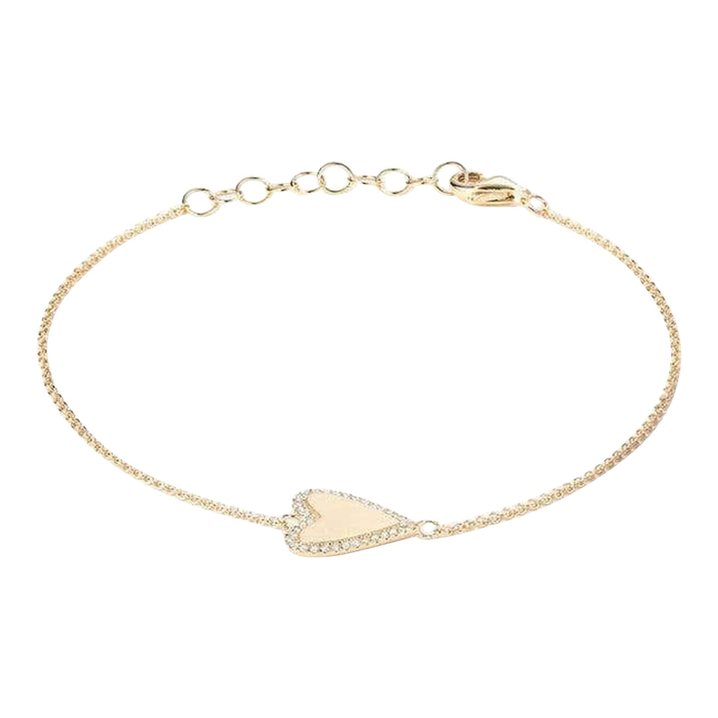 Pulsera de cadena de oro de 14 quilates (o 18 quilates bajo pedido) con dije de corazón de diamante en venta