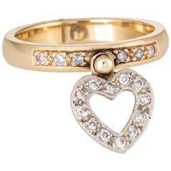 Diamond Heart Charm Ring Vintage 14 Karat Yellow Gold Stacking Estate Jewelry