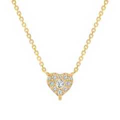 Collier pendentif cœur grappe de diamants en or 14 carats