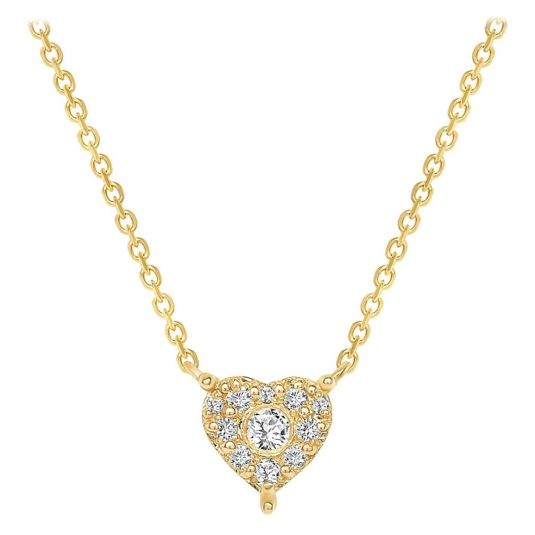Collier pendentif cœur grappe de diamants en or 14 carats