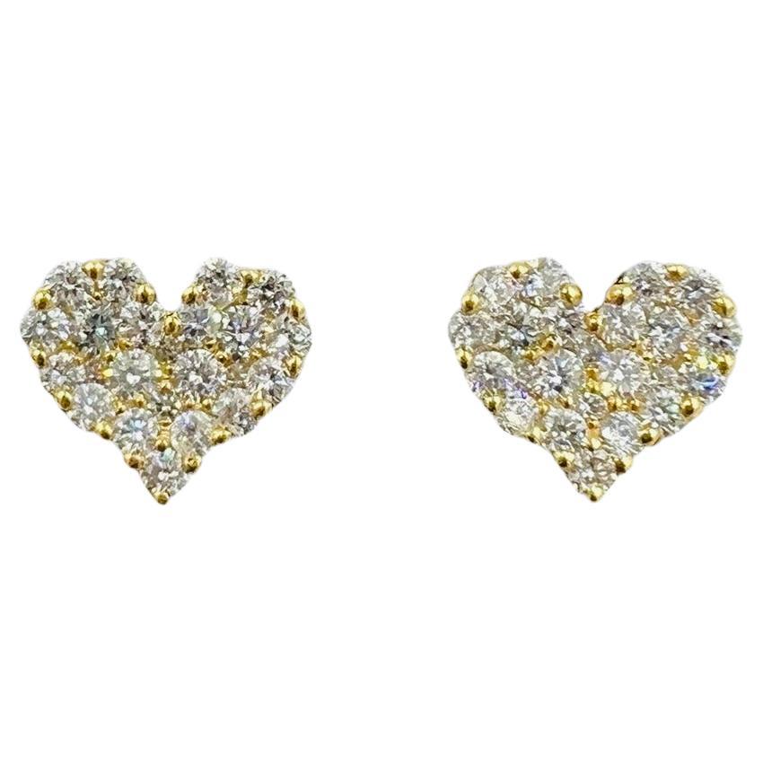 Diamond Heart Cluster 18k Yellow Gold Stud Earrings