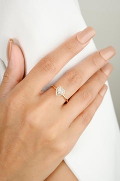 Diamond Heart Cluster Engagement Ring for Women in Solid 18k Rose Gold