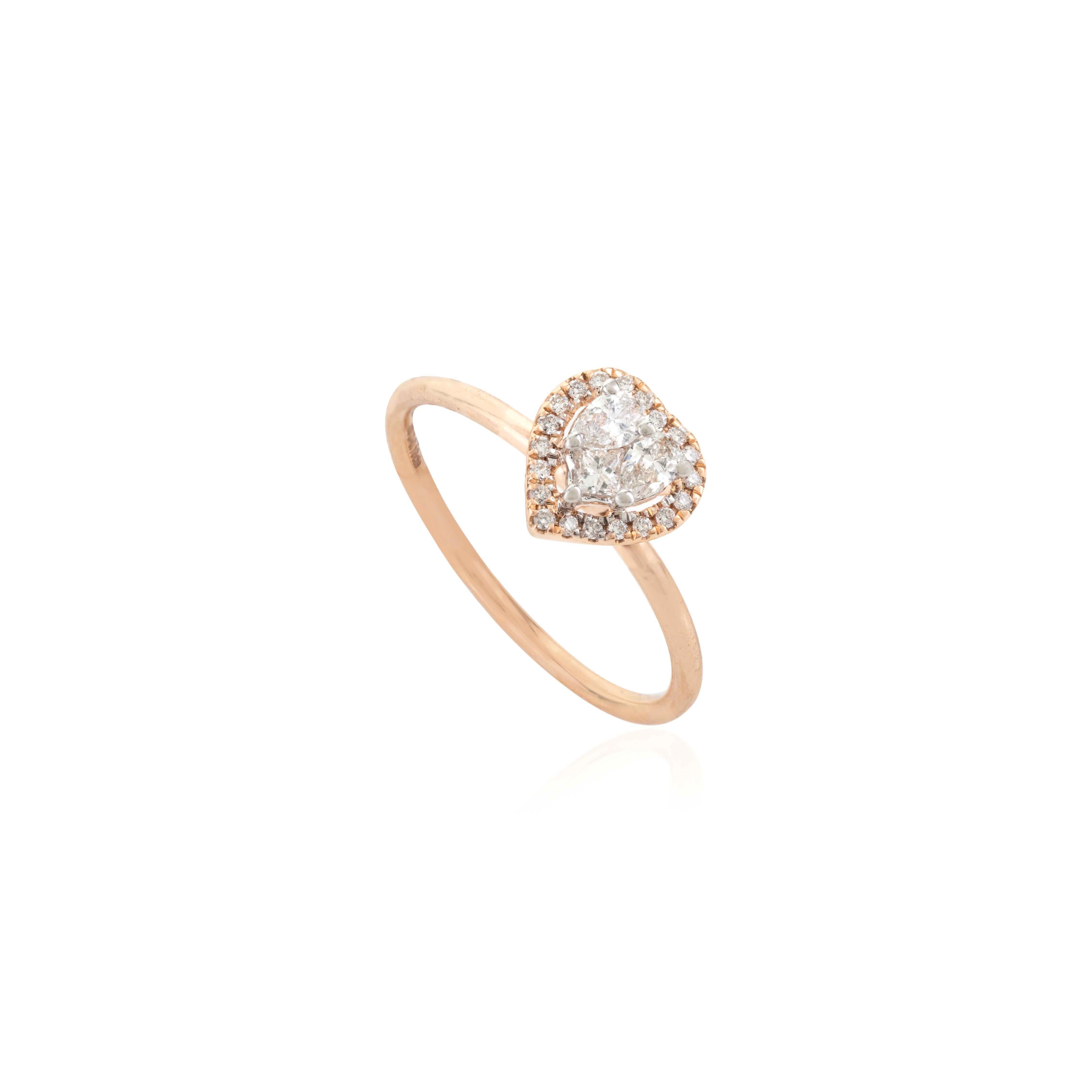 En venta: Anillo de compromiso de diamantes en racimo de corazones para mujer en oro rosa macizo de 18k  7