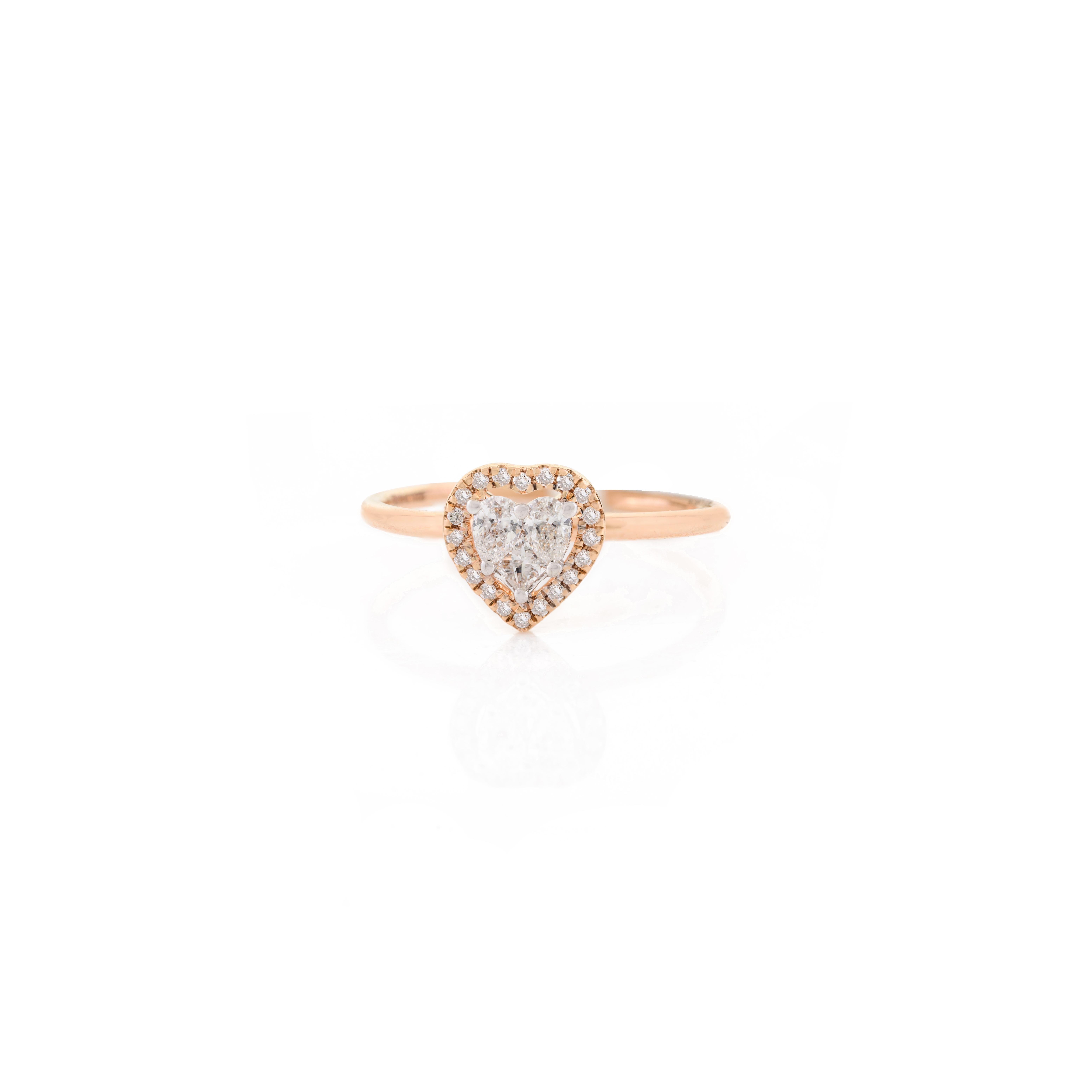 En venta: Anillo de compromiso de diamantes en racimo de corazones para mujer en oro rosa macizo de 18k  8
