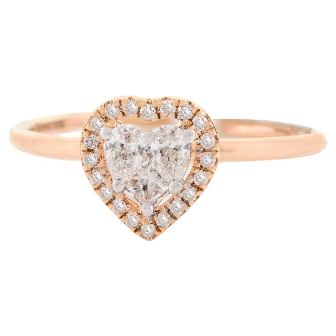 Diamond Heart Cluster Engagement Ring for Women in Solid 18k Rose Gold