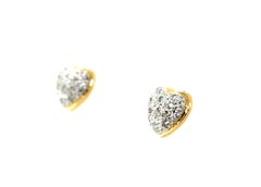 Diamond Heart Cluster Stud Earrings .25ct 14K White & Yellow Gold Mined Diamonds