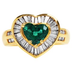 Diamond Heart Cut Emerald 18K Yellow Gold Romantic Cocktail Ring