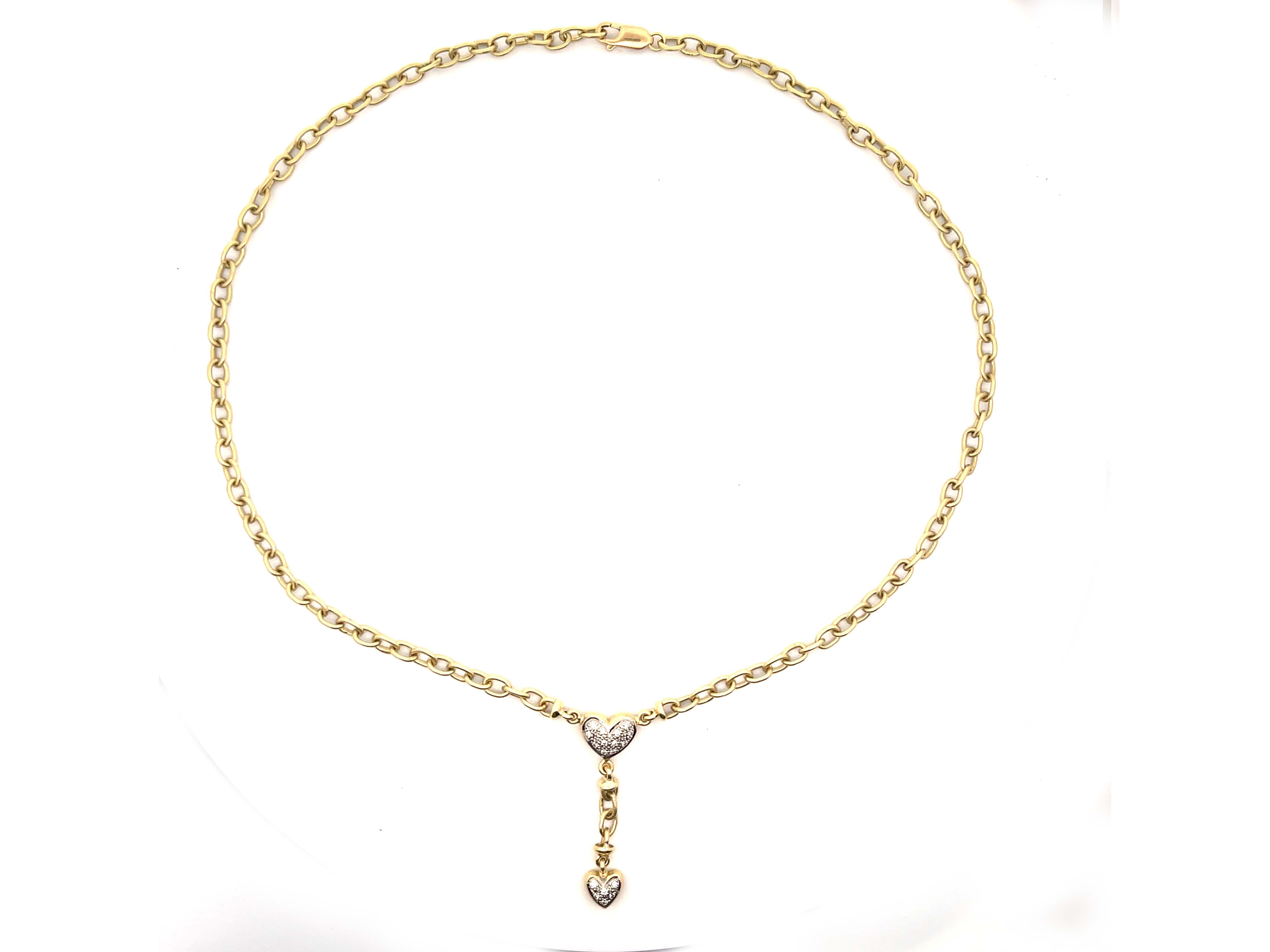 Modern Diamond Heart Drop Pendant Chain in 14k Green Gold