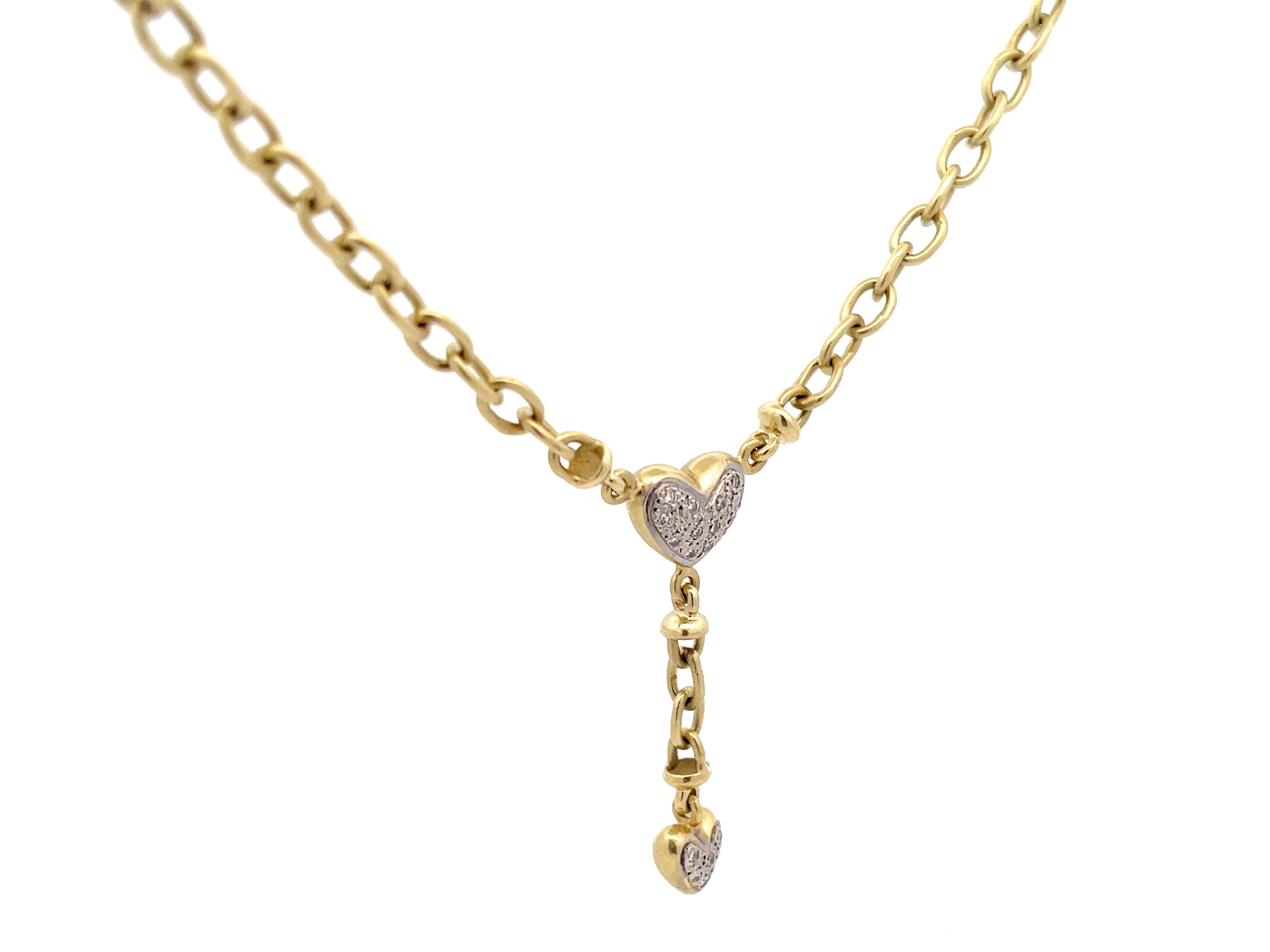 Diamond Heart Drop Pendant Chain in 14k Green Gold In Excellent Condition In Honolulu, HI