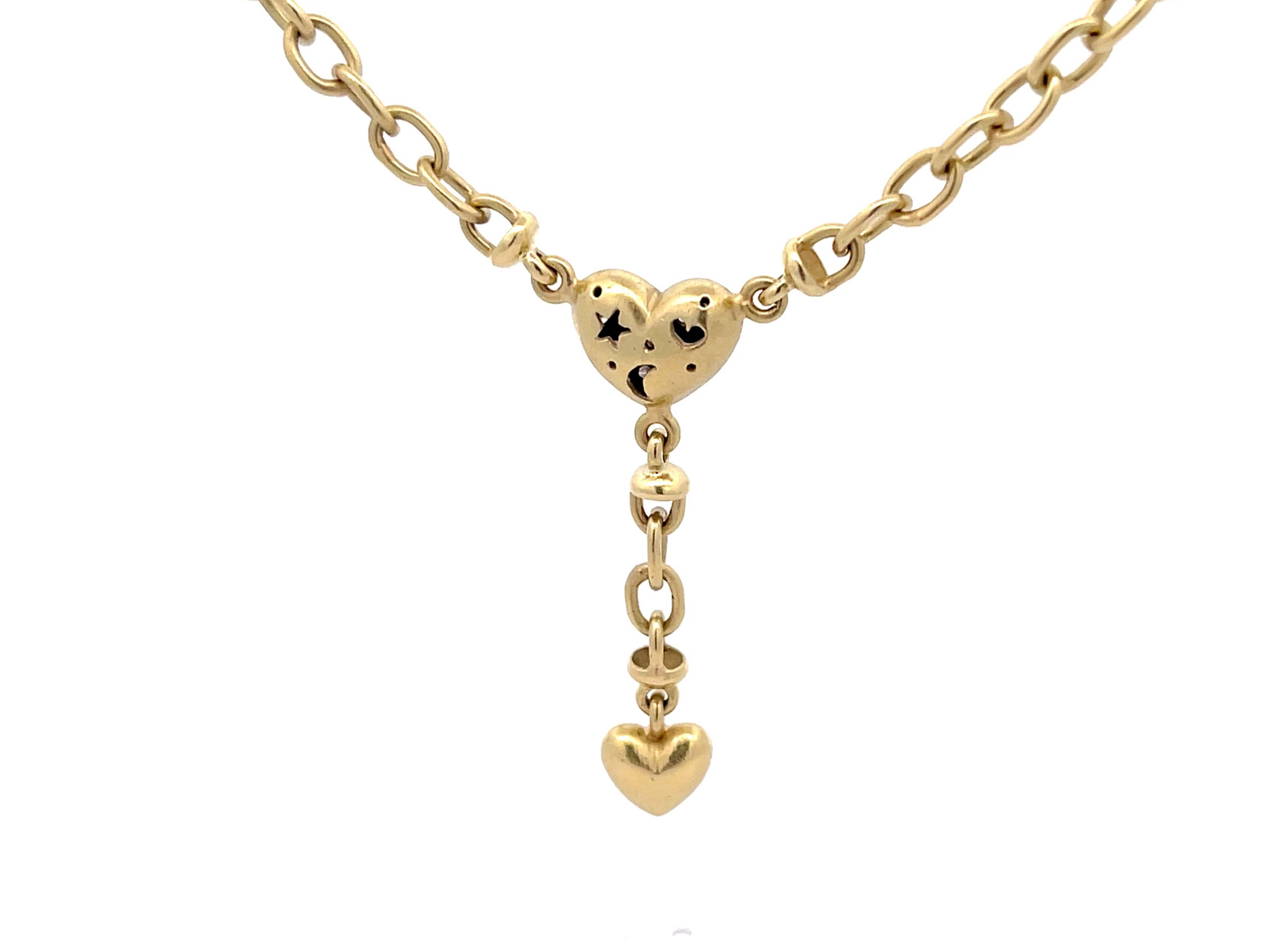 Diamond Heart Drop Pendant Chain in 14k Green Gold 1