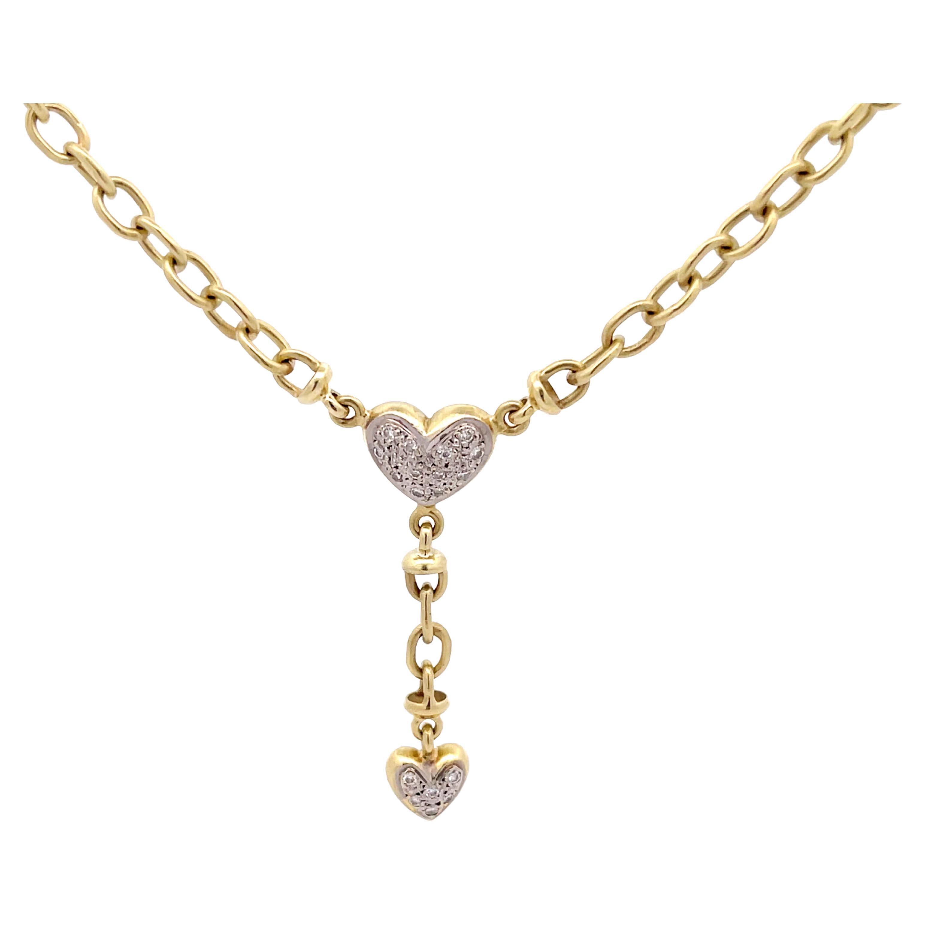 Diamond Heart Drop Pendant Chain in 14k Green Gold