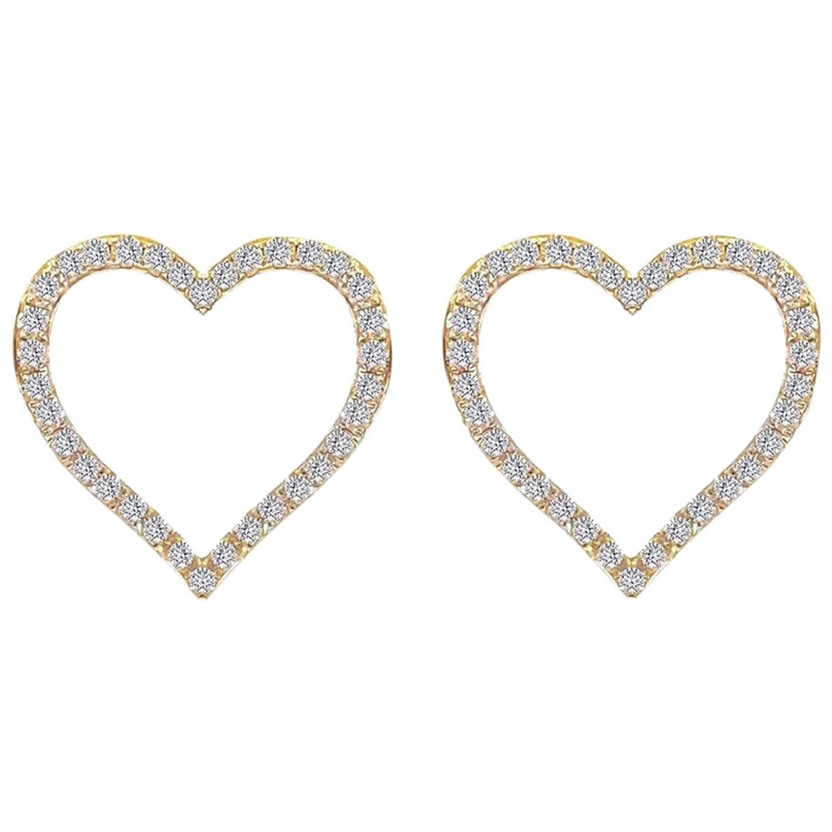 Diamond Heart Earring in 18 Karat Gold For Sale