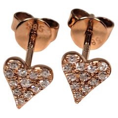 Diamond Heart Earrings in 14 Karat Rose Gold