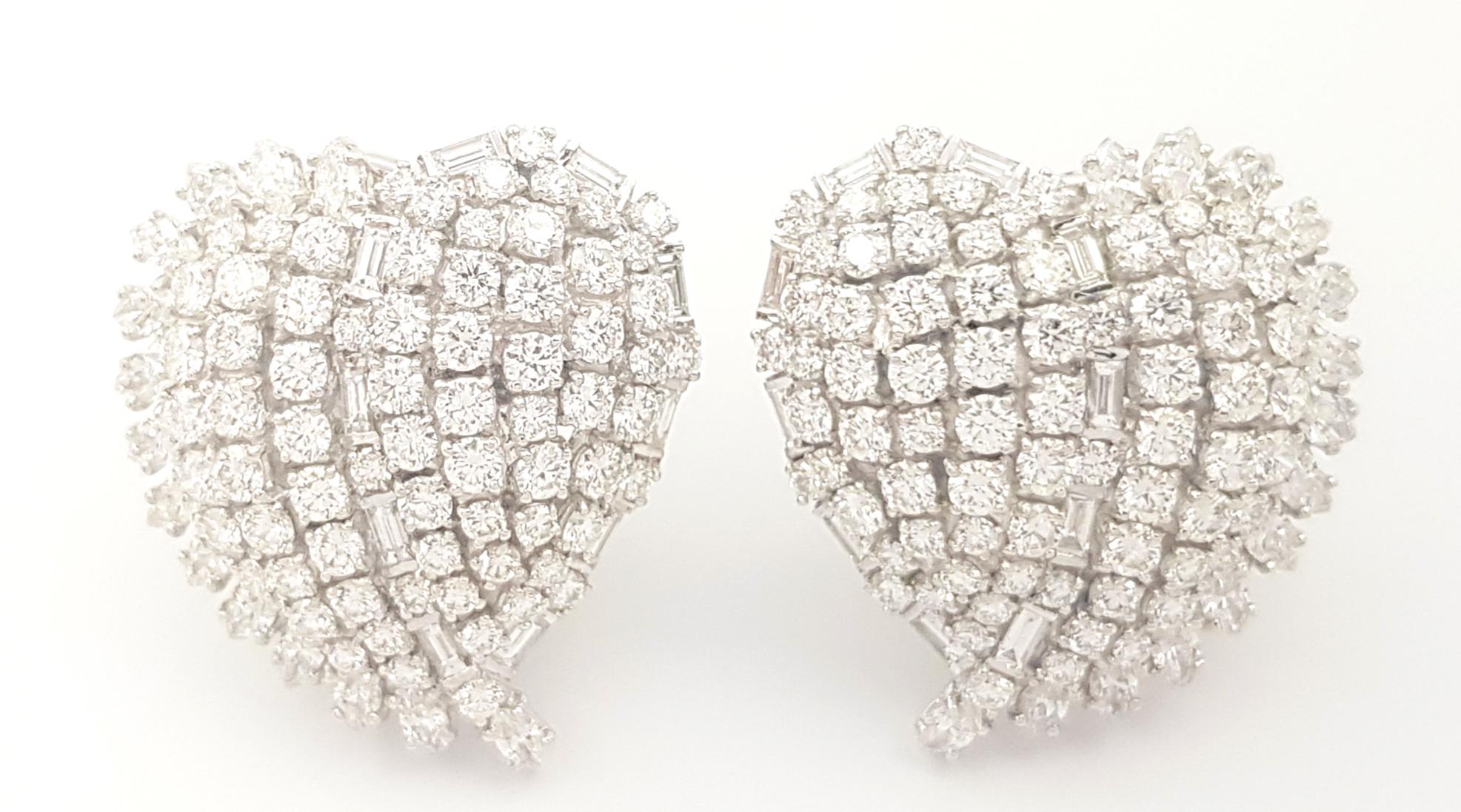Contemporary Diamond Heart Earrings set in 18K White Gold Settings For Sale
