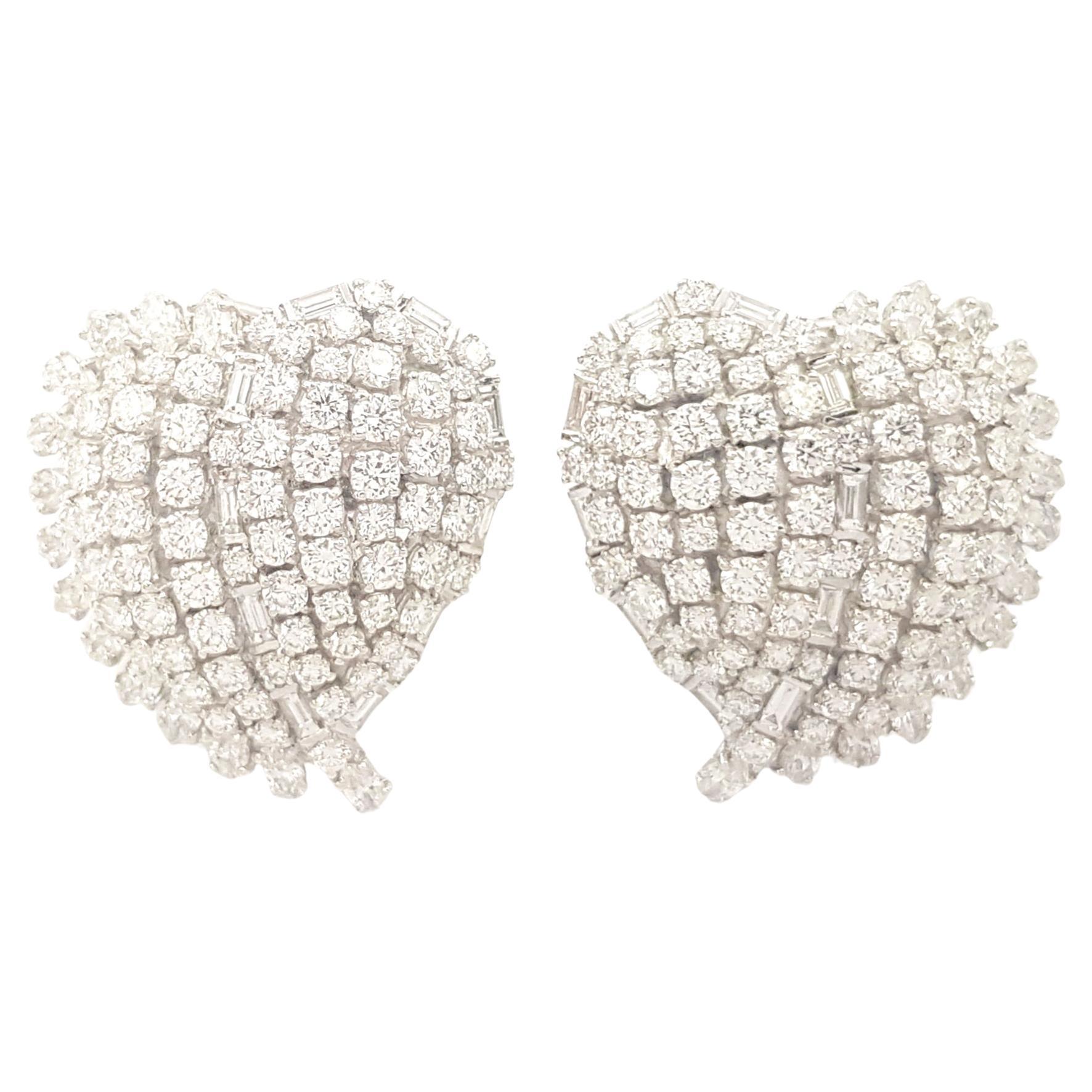 Diamond Heart Earrings set in 18K White Gold Settings For Sale
