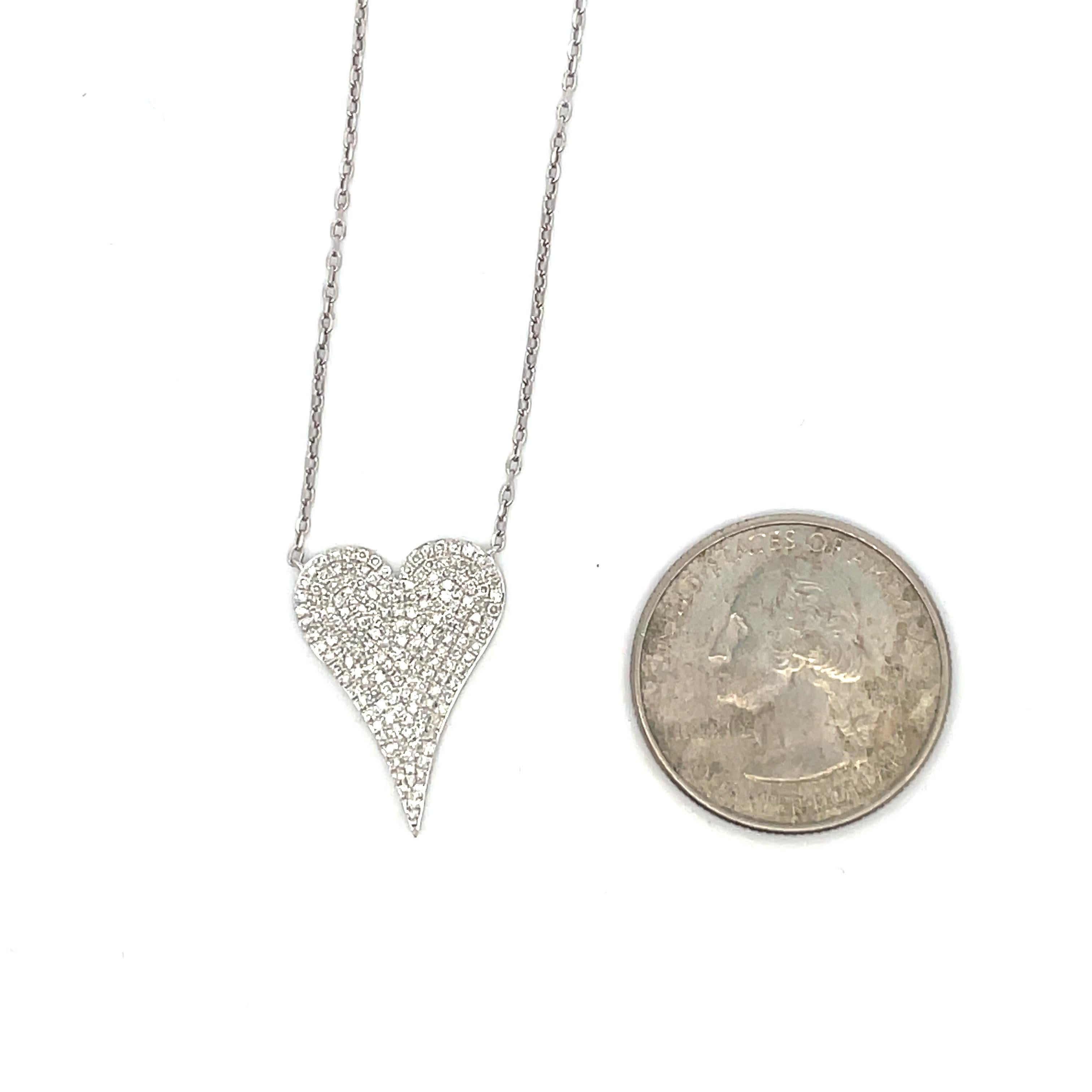 Contemporary Diamond Heart Fashion Pendant Necklace 0.60 Carat 14 Karat White Gold For Sale