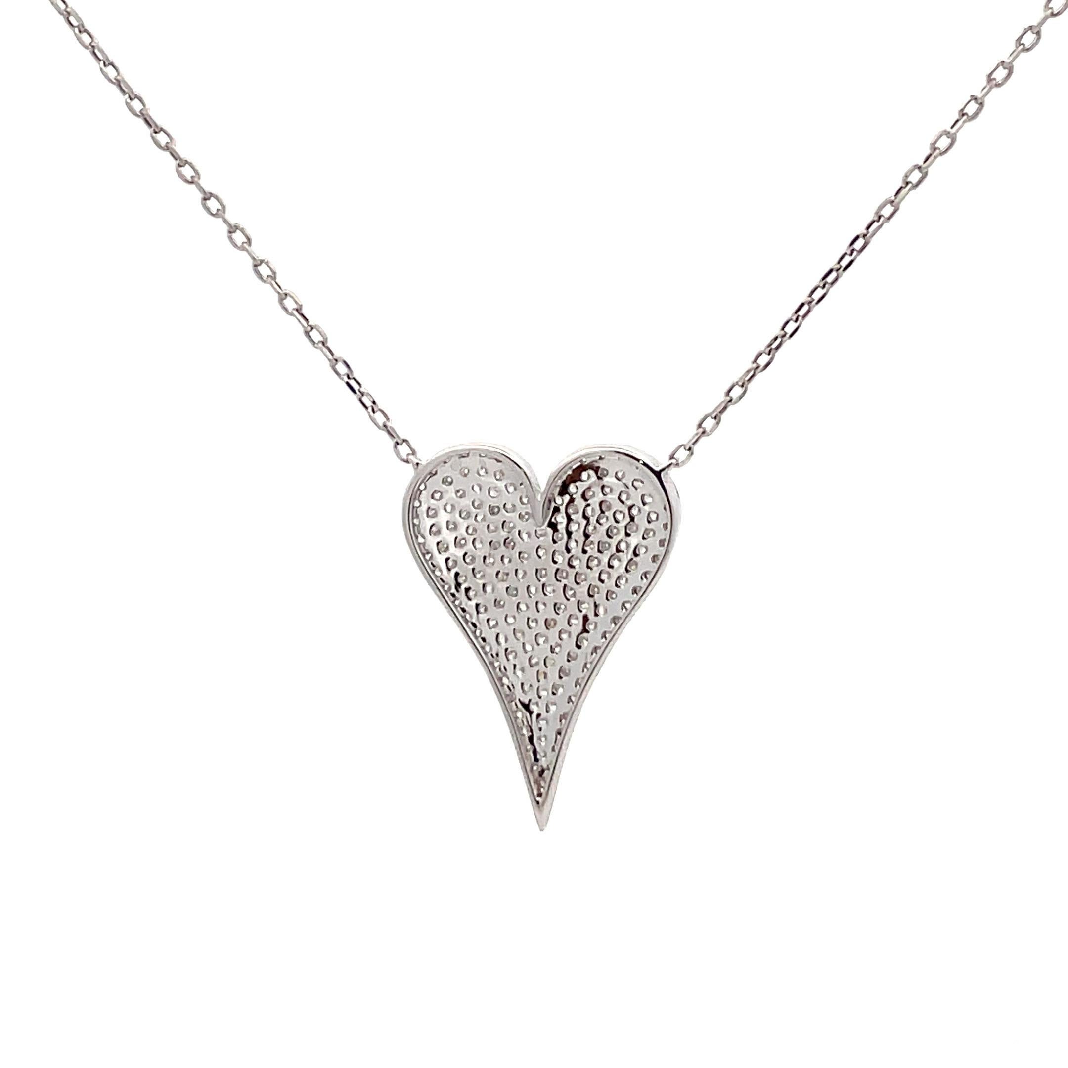 Women's Diamond Heart Fashion Pendant Necklace 0.60 Carat 14 Karat White Gold For Sale