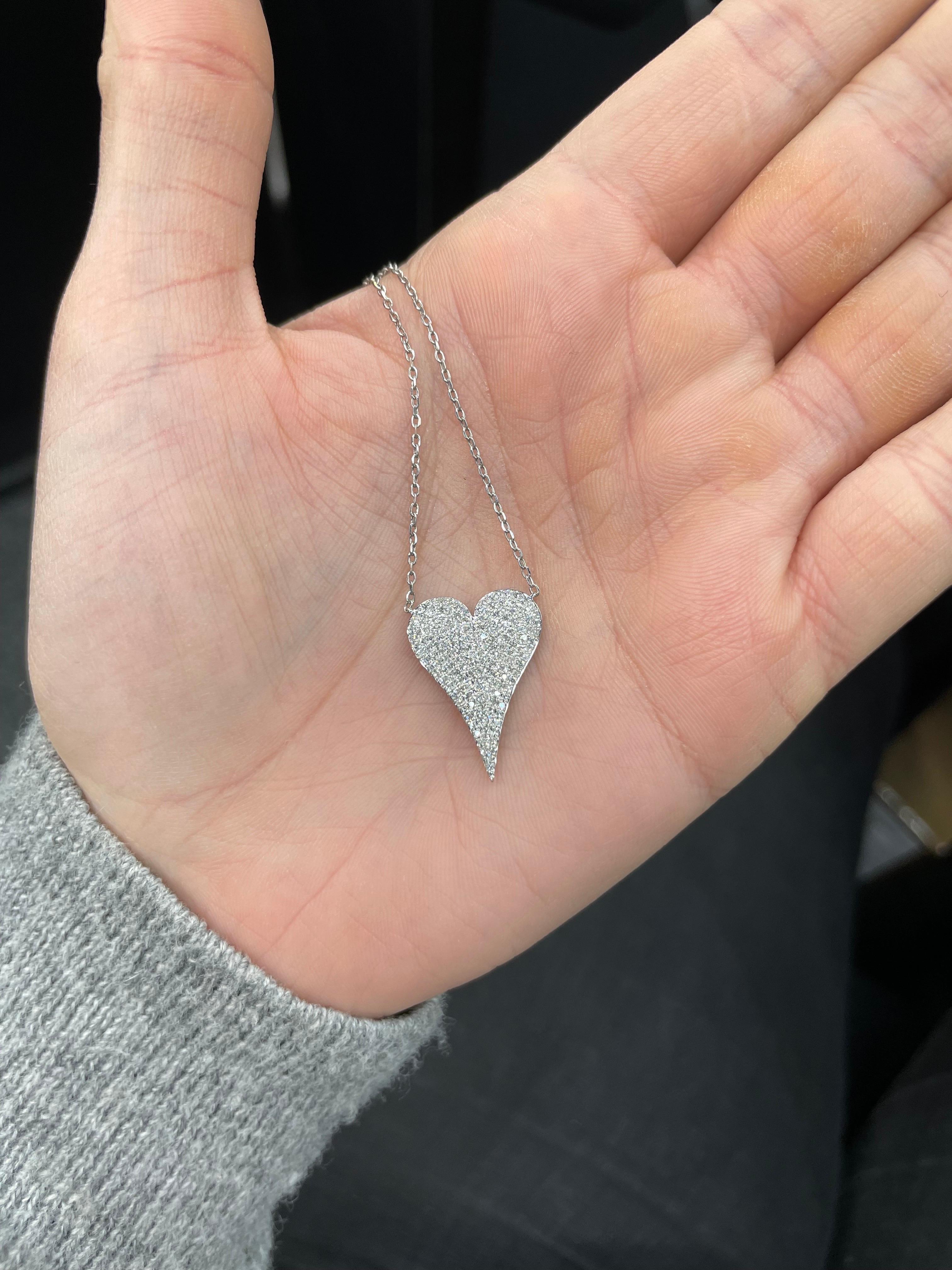 Diamond Heart Fashion Pendant Necklace 0.60 Carat 14 Karat White Gold For Sale 2