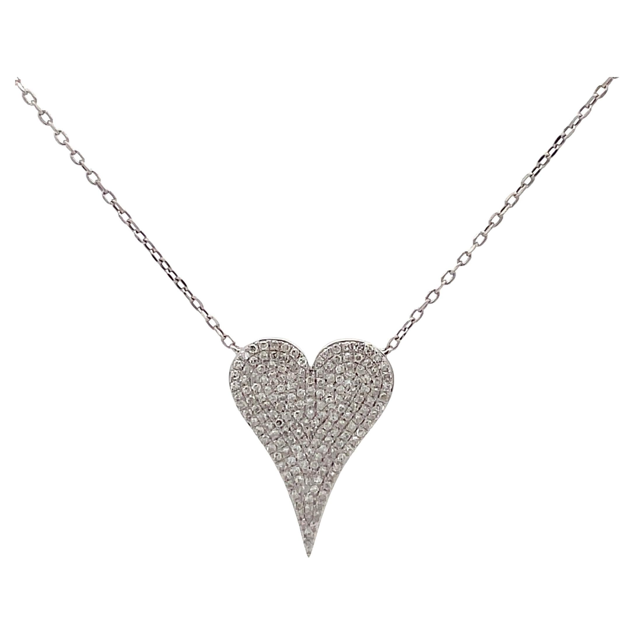 Diamant-Halskette mit Herz-Mode-Anhänger, Diamant 0,60 Karat 14 Karat Weißgold im Angebot