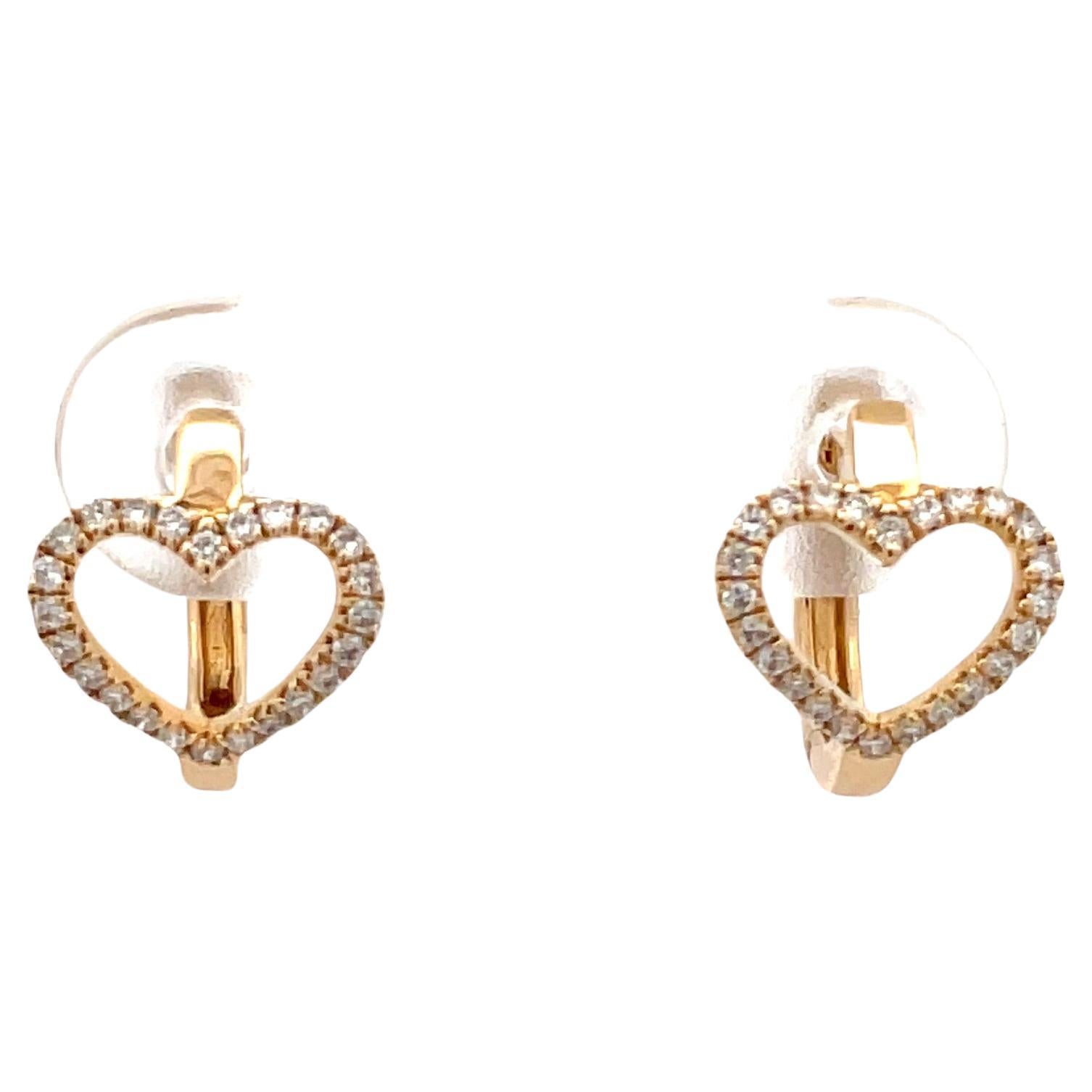 Diamond Heart Huggie Hoop Earrings 0.14 Carats 14 Karat Yellow Gold