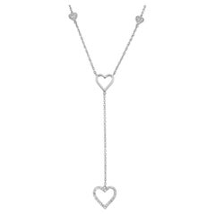 Diamond Heart Lariat Necklace Round Cut 14K White Gold 0.14Cttw