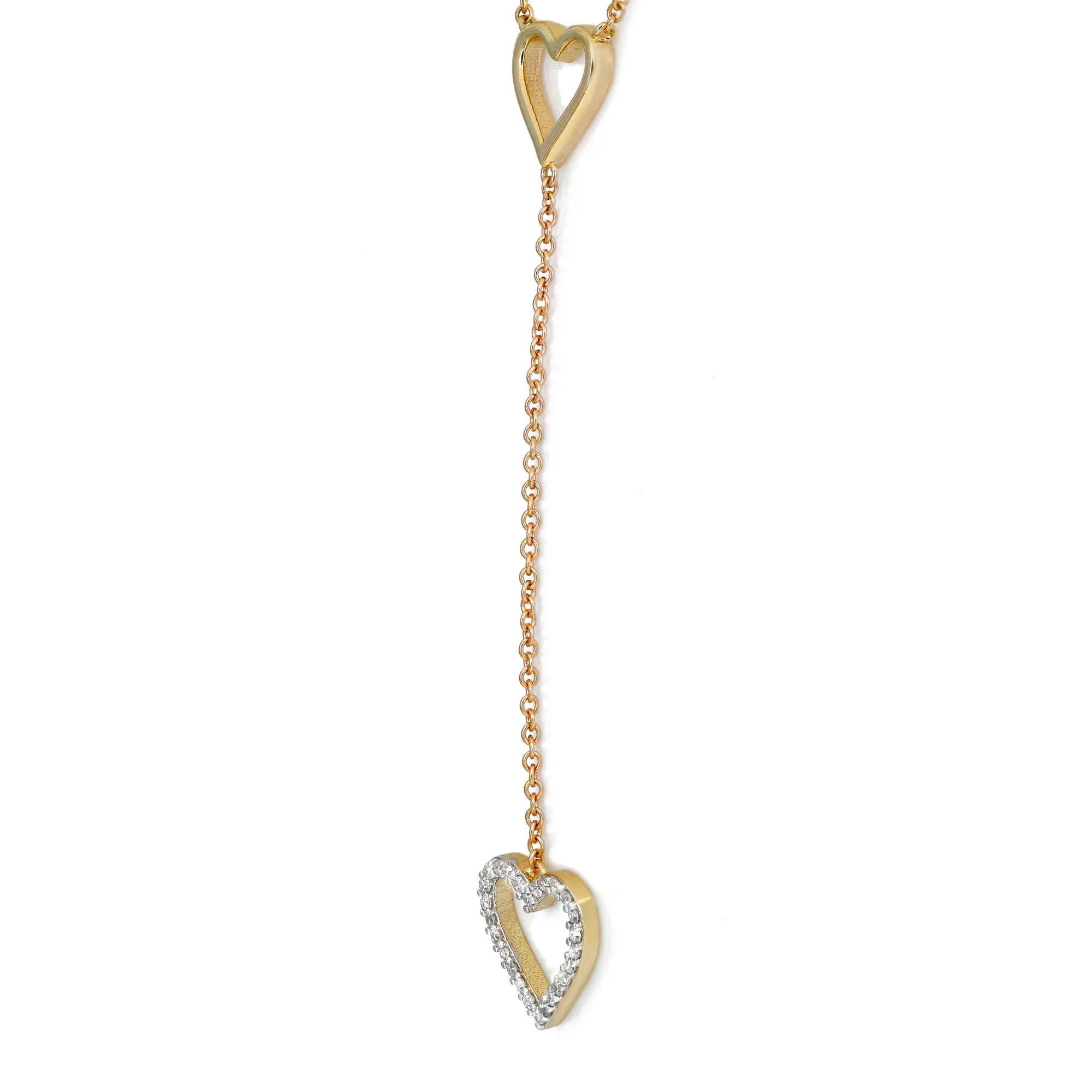 Modern Diamond Heart Lariat Necklace Round Cut In 14K Yellow Gold 0.14Cttw For Sale